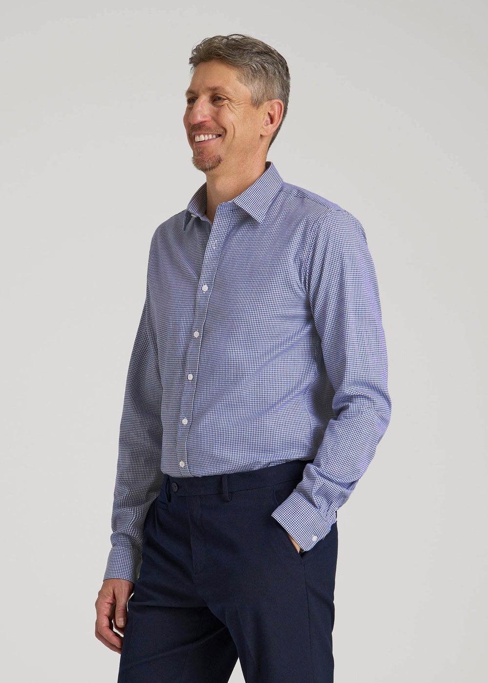 American Tall Online | Oskar Easy Care Dress Shirt for Tall Men in Cobalt Mini Check