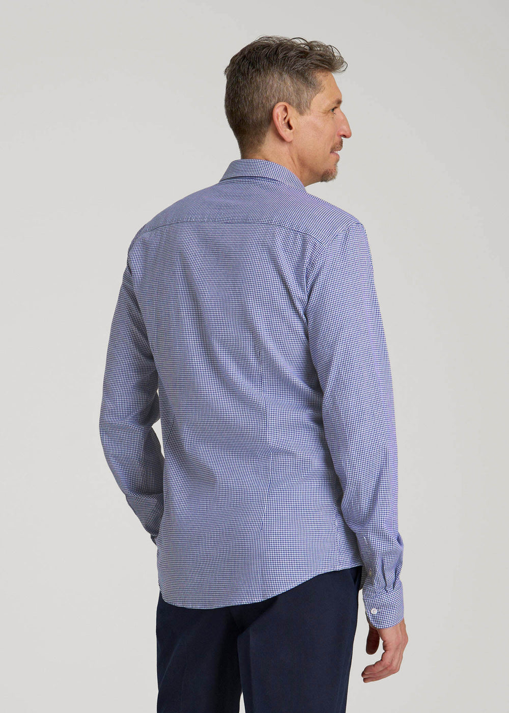 American Tall Online | Oskar Easy Care Dress Shirt for Tall Men in Cobalt Mini Check