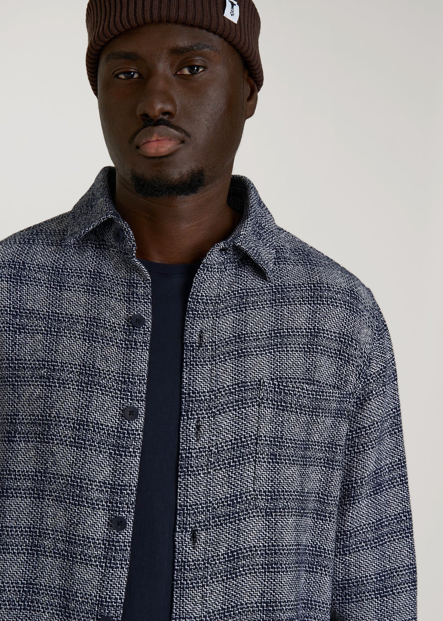 American Tall Outlet | Lightweight Woven Overshirt for Tall Men in Navy Textured Grid