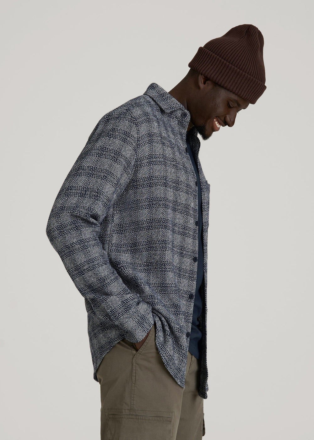 American Tall Outlet | Lightweight Woven Overshirt for Tall Men in Navy Textured Grid