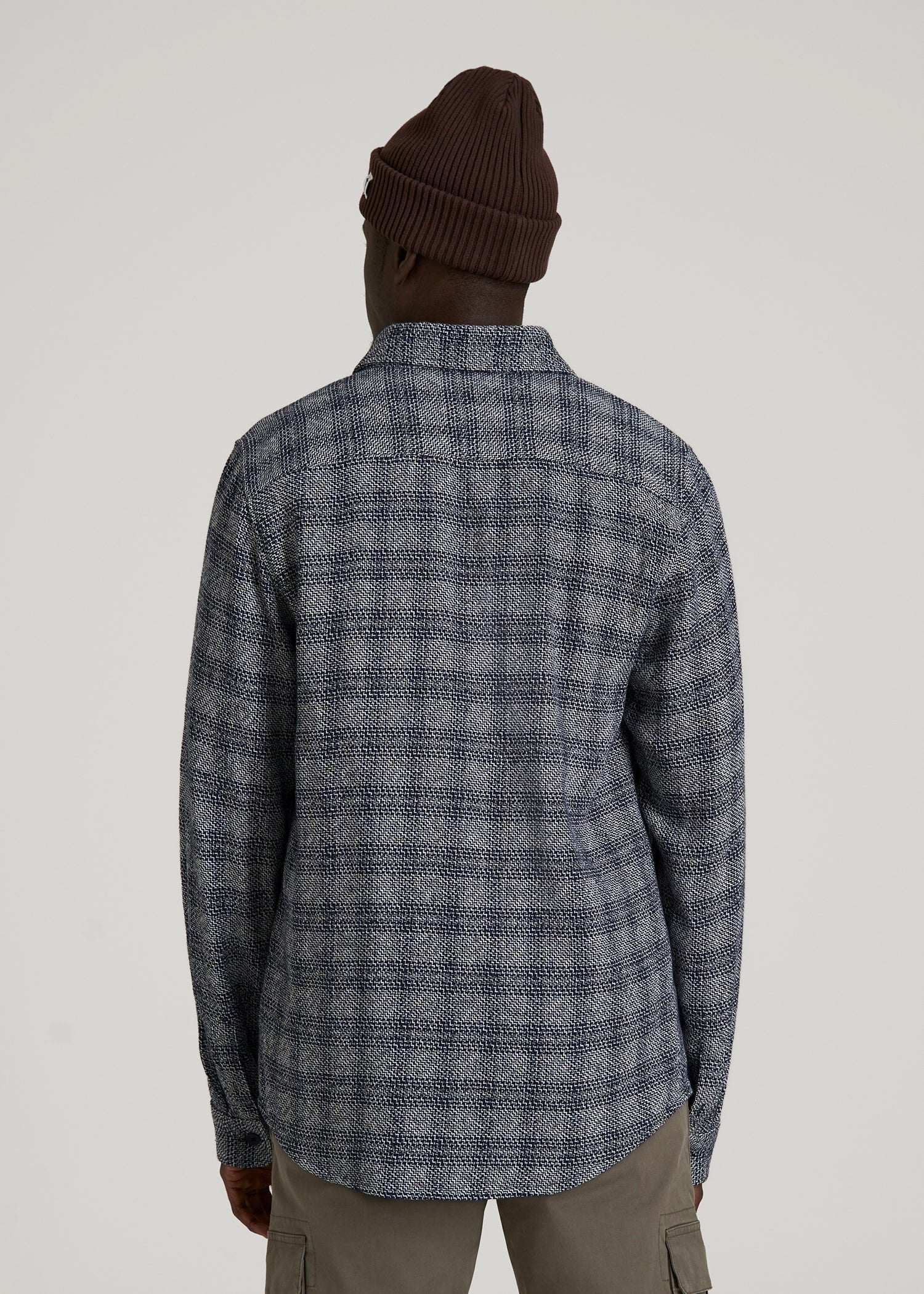 American Tall Outlet | Lightweight Woven Overshirt for Tall Men in Navy Textured Grid