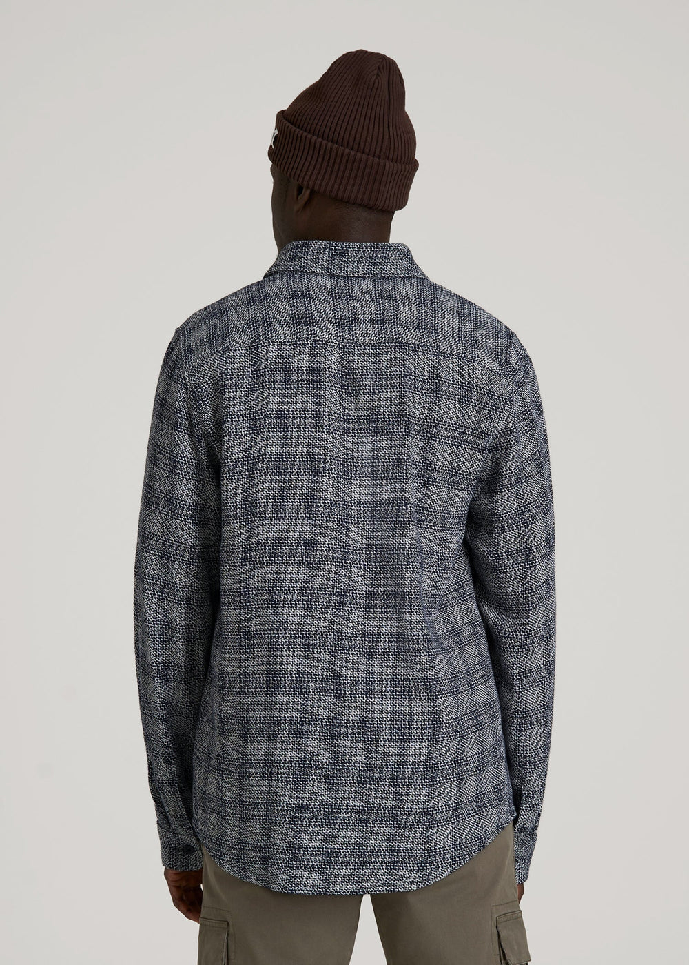 American Tall Outlet | Lightweight Woven Overshirt for Tall Men in Navy Textured Grid
