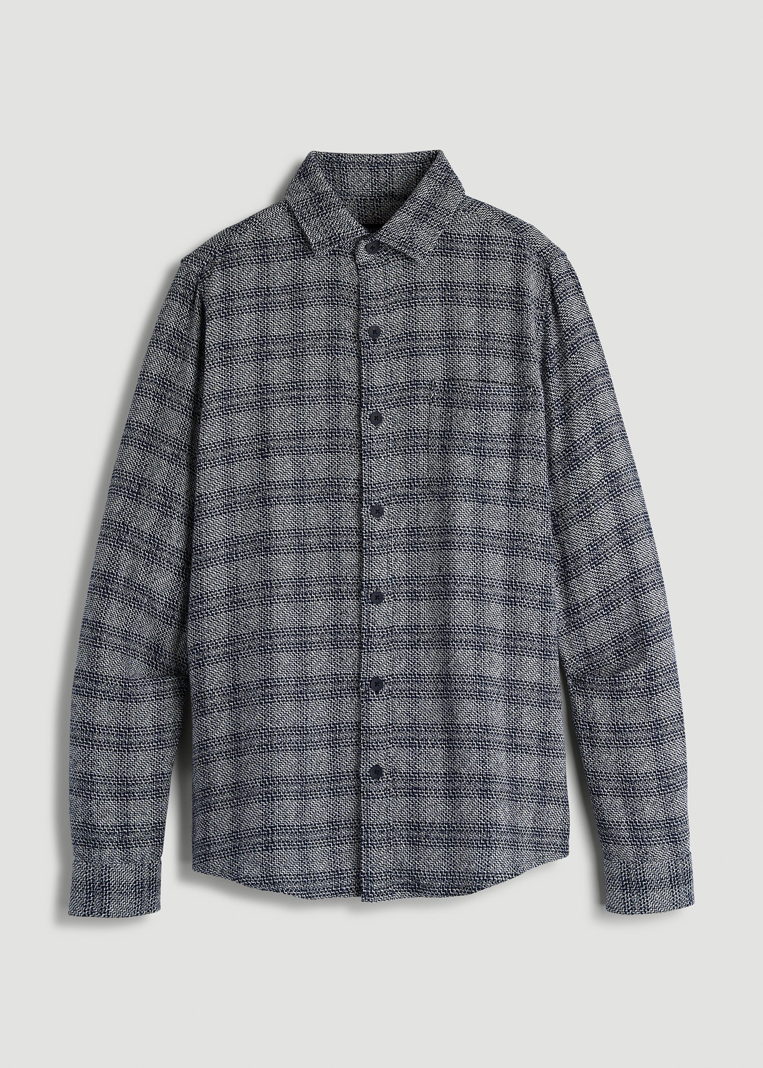 American Tall Outlet | Lightweight Woven Overshirt for Tall Men in Navy Textured Grid