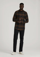 American Tall For Sale | Lightweight Woven Overshirt for Tall Men in Black and Caramel Plaid