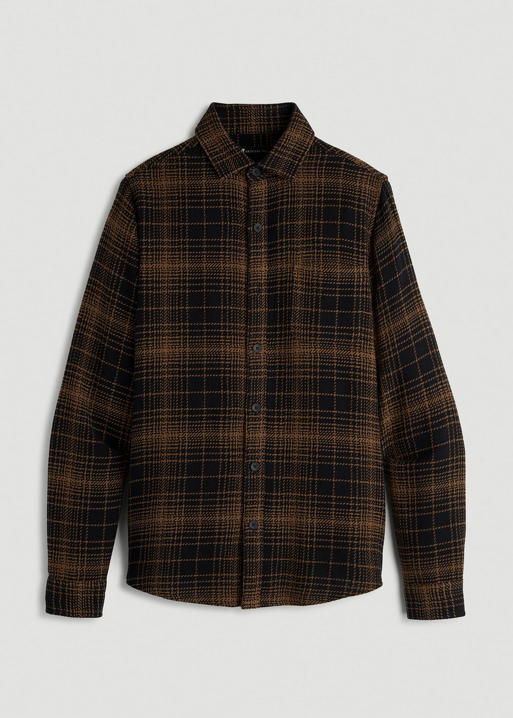 American Tall For Sale | Lightweight Woven Overshirt for Tall Men in Black and Caramel Plaid