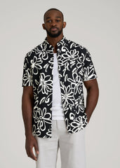 American Tall Online Shop | Seersucker Short Sleeve Shirt for Tall Men in Black and White Floral