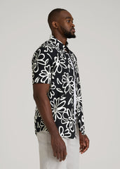 American Tall Online Shop | Seersucker Short Sleeve Shirt for Tall Men in Black and White Floral