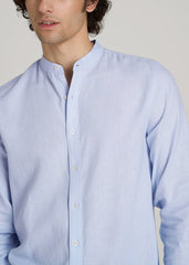 American Tall Discount | Band Collar Linen Button Shirt for Tall Men in Airy Blue