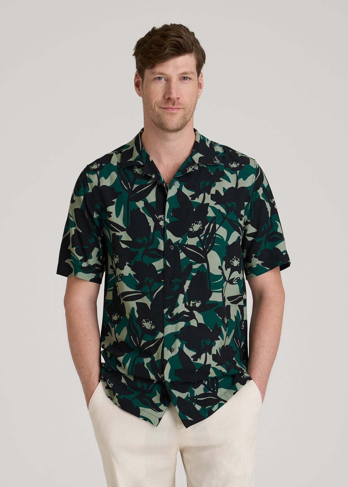 American Tall Online | Short Sleeve Resort Shirt for Tall Men in Green and Black Floral