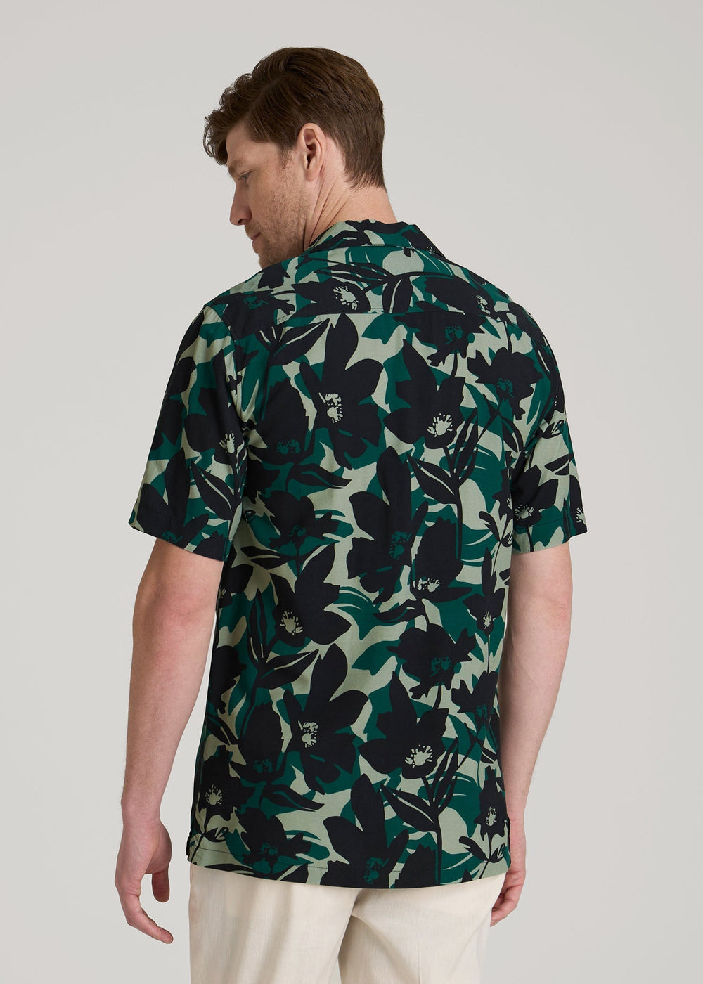 American Tall Online | Short Sleeve Resort Shirt for Tall Men in Green and Black Floral