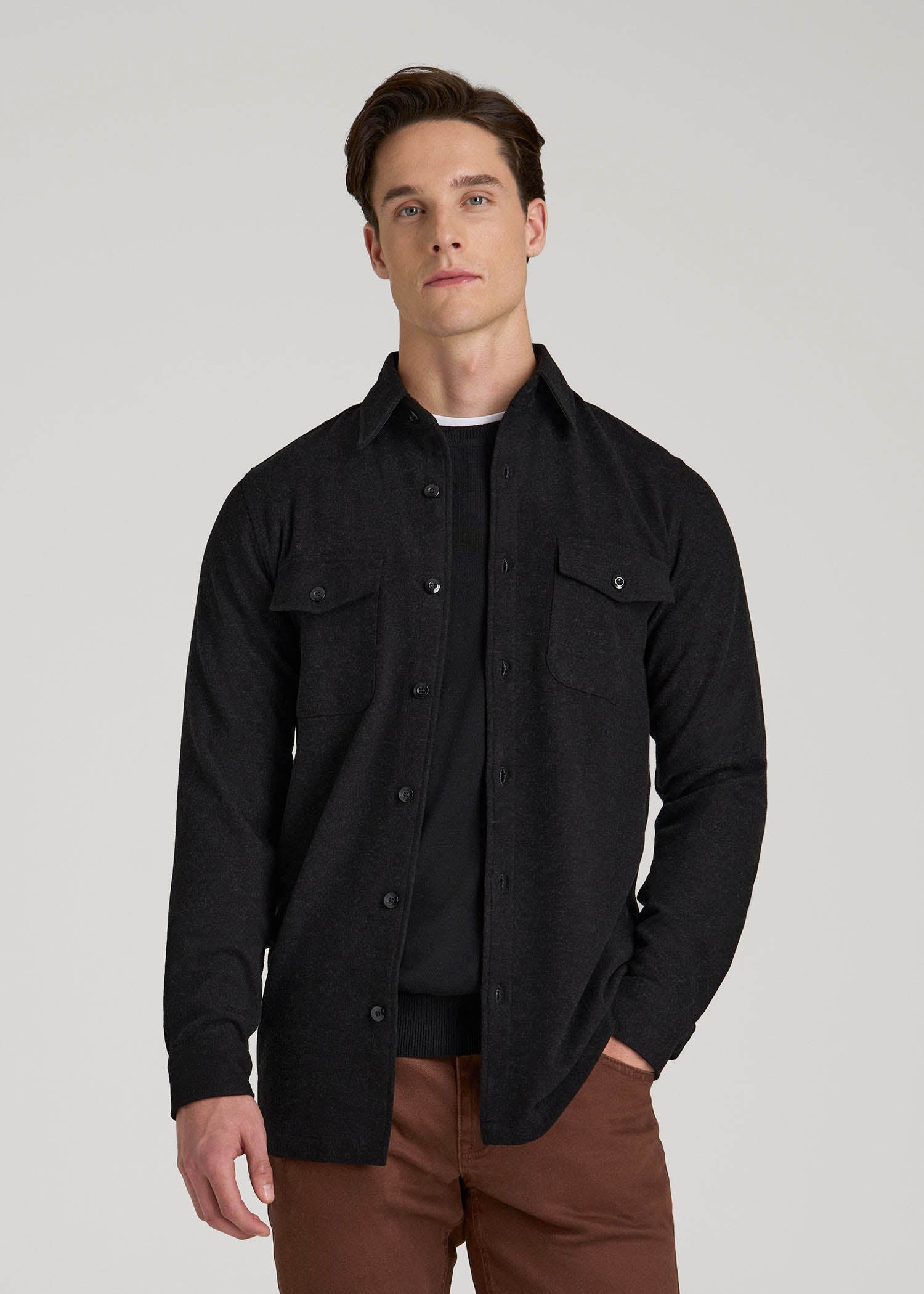 American Tall Sale | Stretch Knit Overshirt for Tall Men in Black