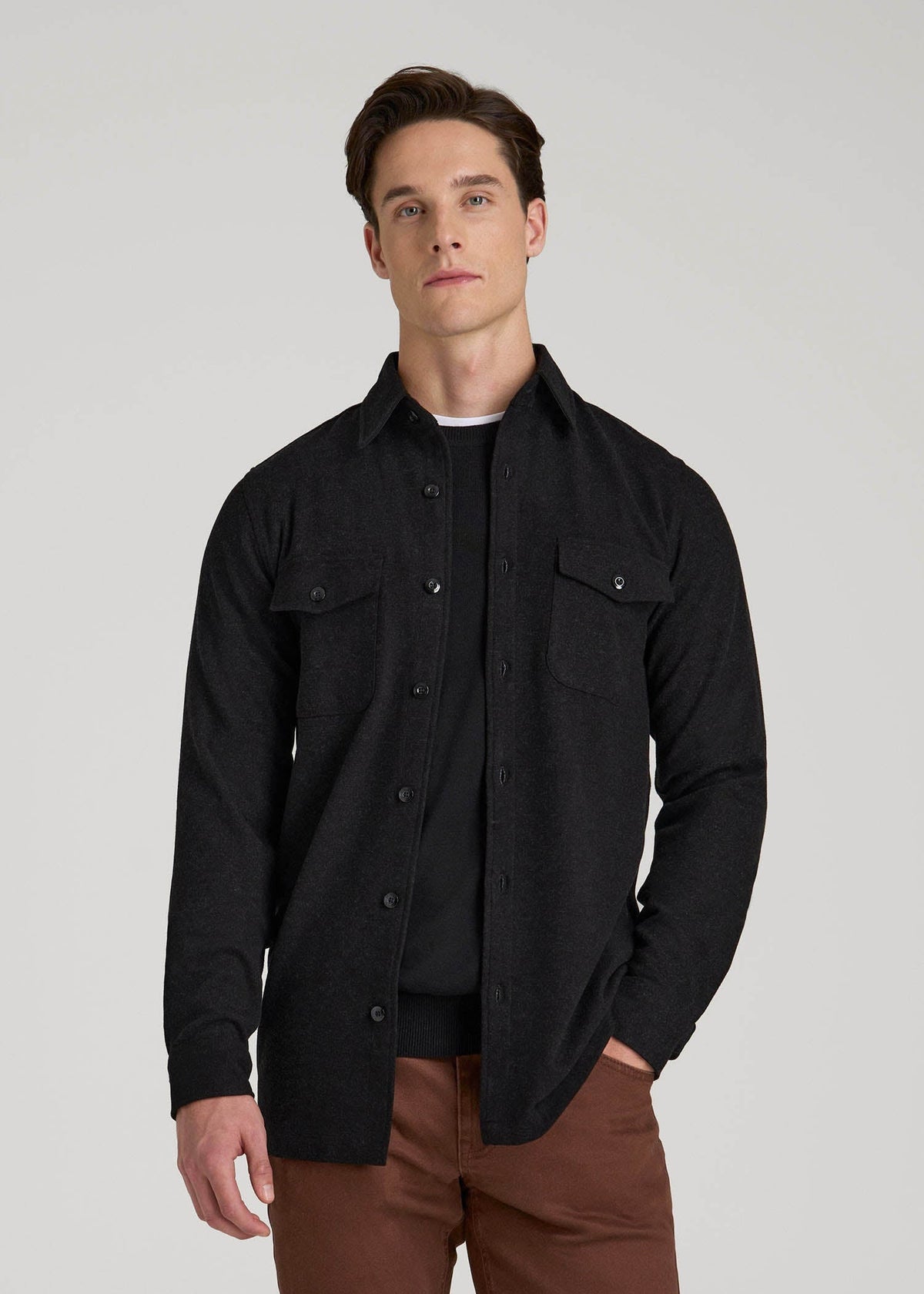 American Tall Sale | Stretch Knit Overshirt for Tall Men in Black