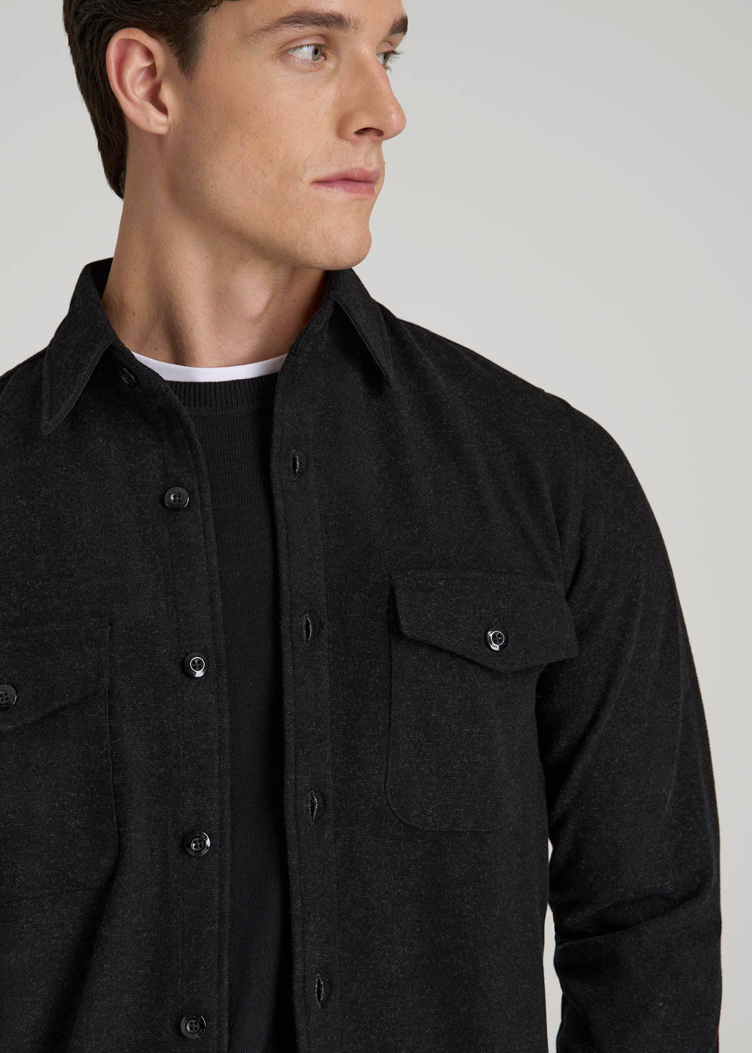 American Tall Sale | Stretch Knit Overshirt for Tall Men in Black
