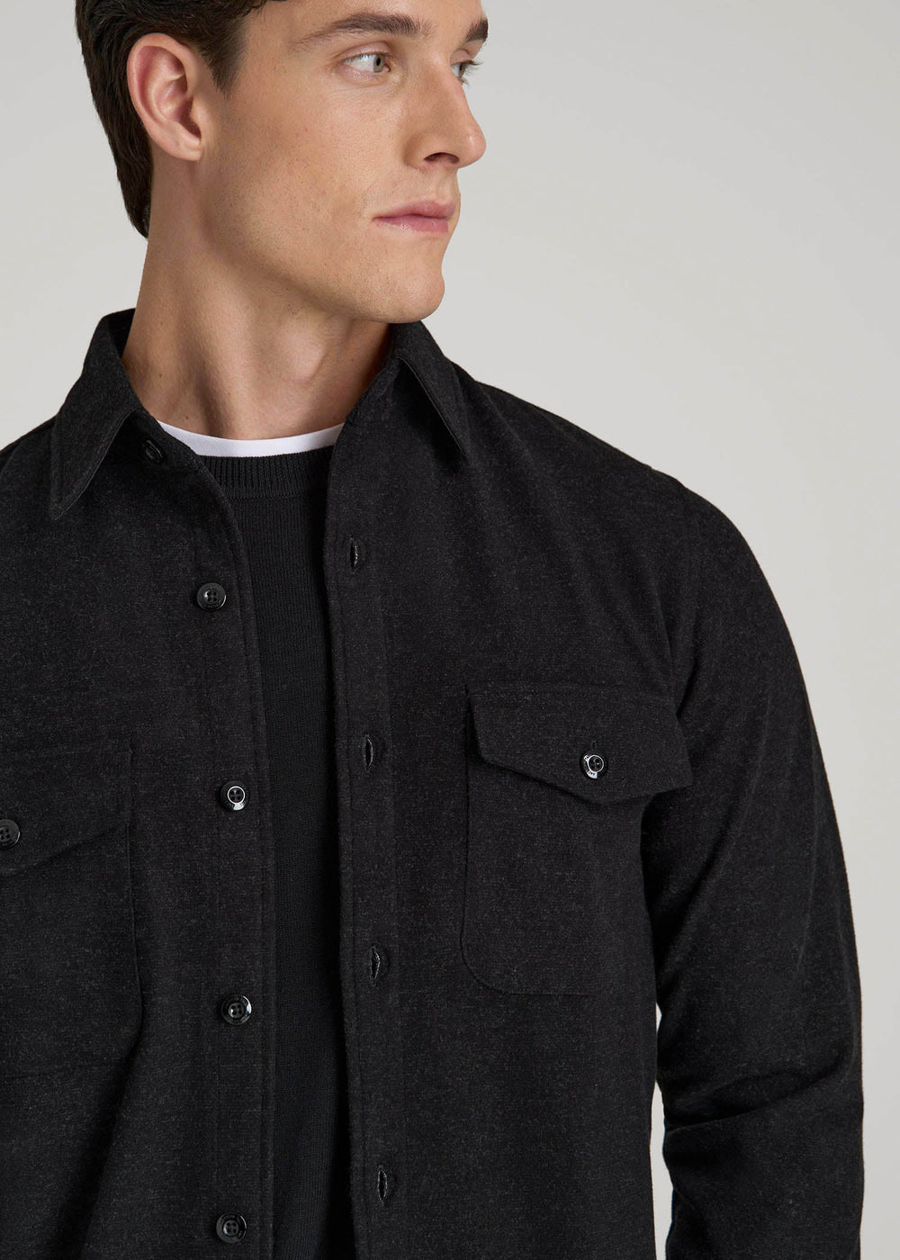 American Tall Sale | Stretch Knit Overshirt for Tall Men in Black
