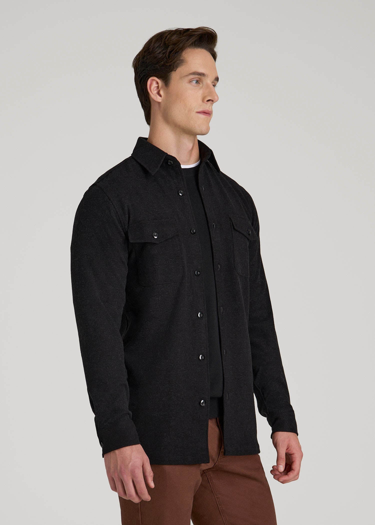 American Tall Sale | Stretch Knit Overshirt for Tall Men in Black