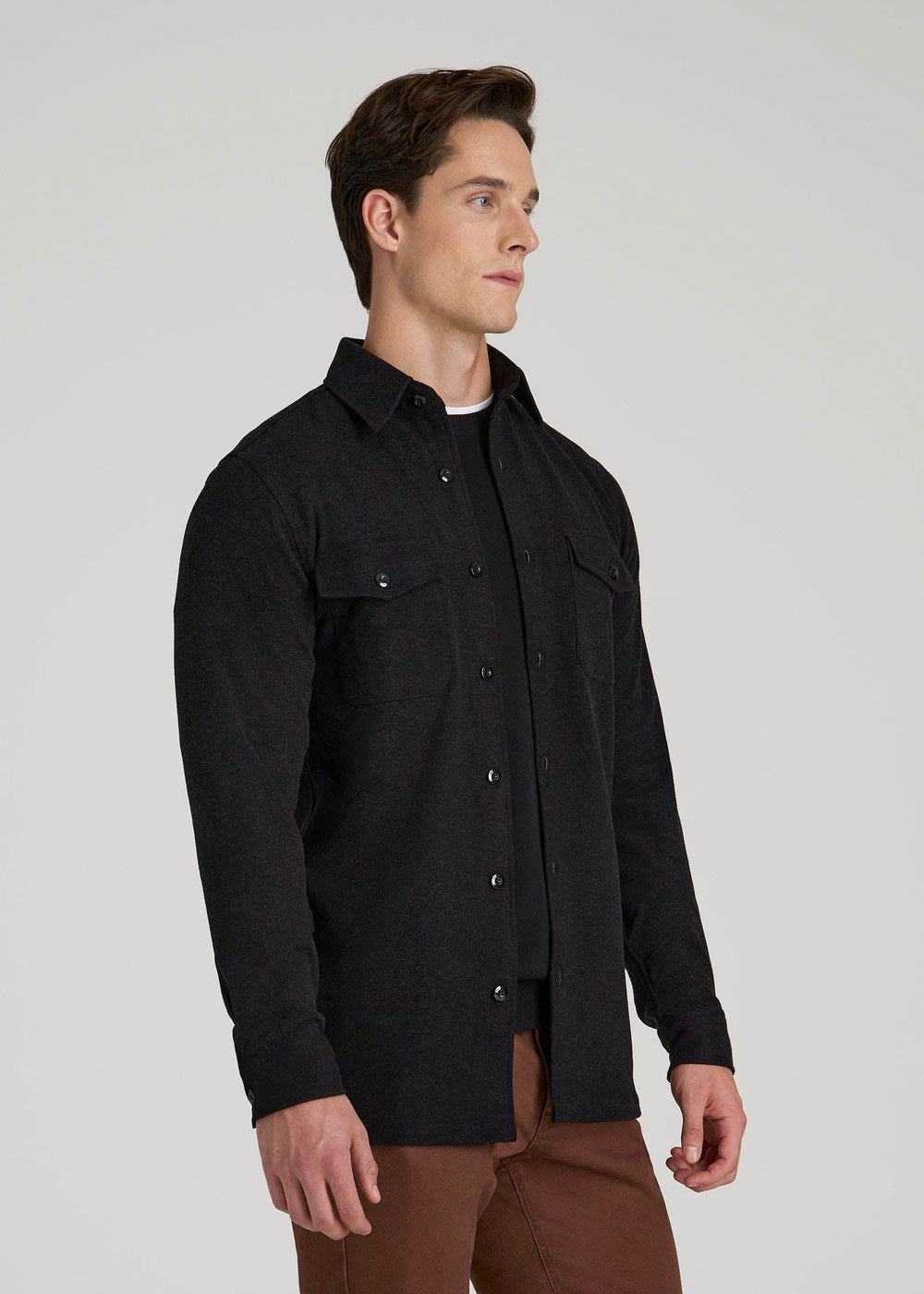 American Tall Sale | Stretch Knit Overshirt for Tall Men in Black