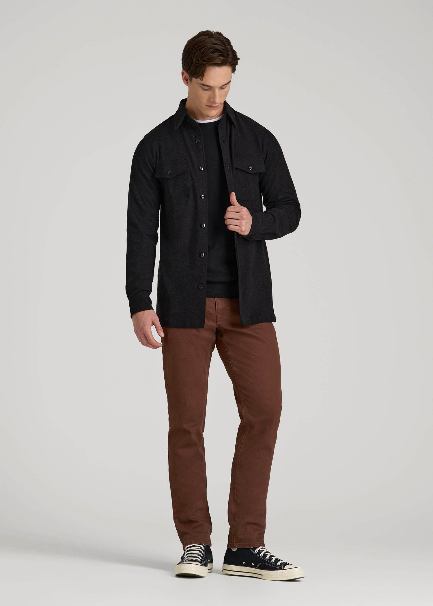 American Tall Sale | Stretch Knit Overshirt for Tall Men in Black