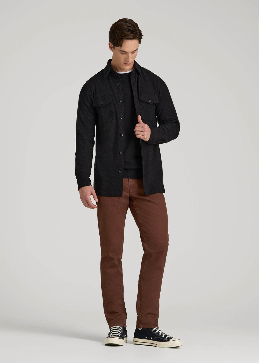 American Tall Sale | Stretch Knit Overshirt for Tall Men in Black