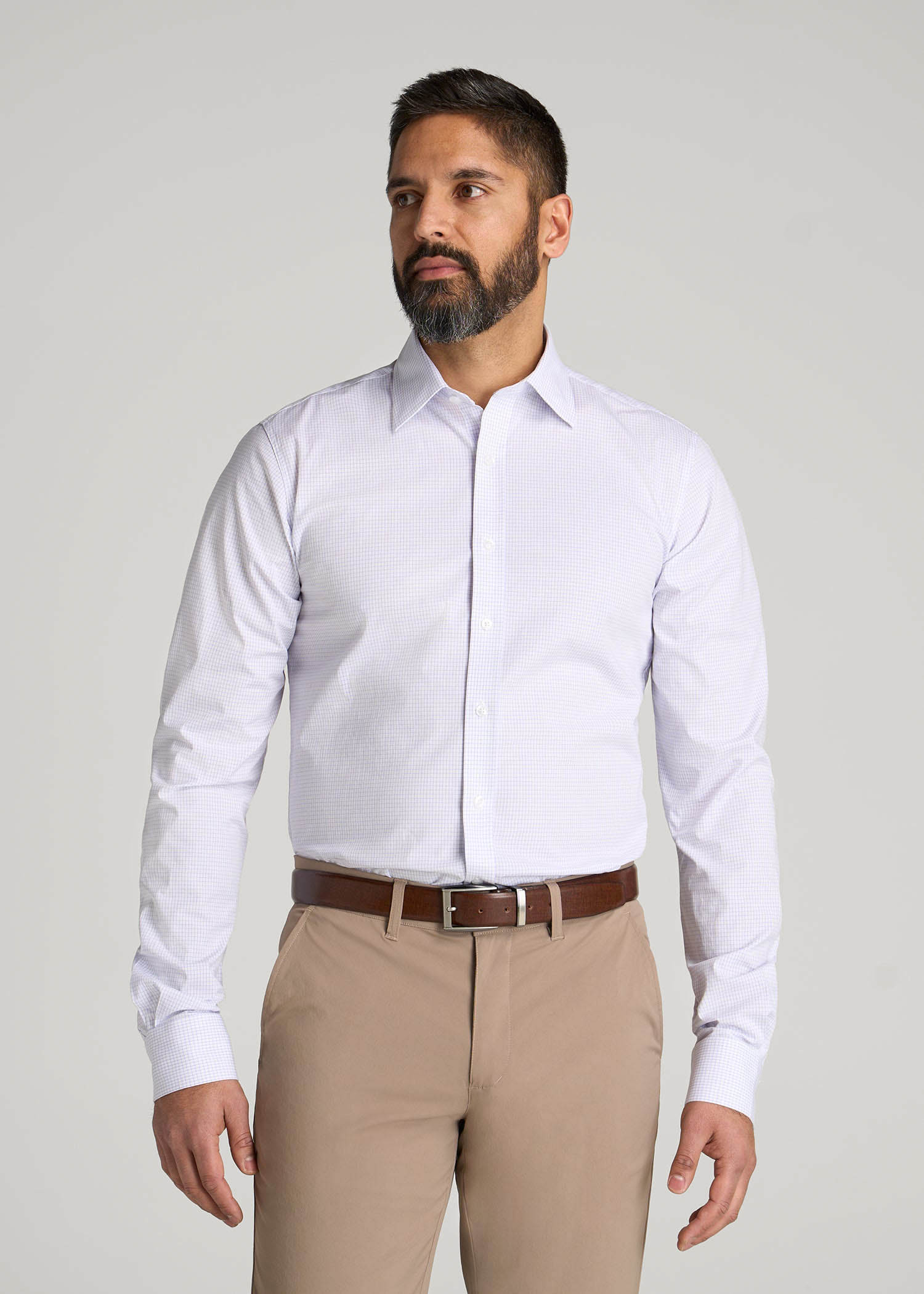 American Tall Outlet | Oskar Easy Care Dress Shirt for Tall Men in Iris Mini Check