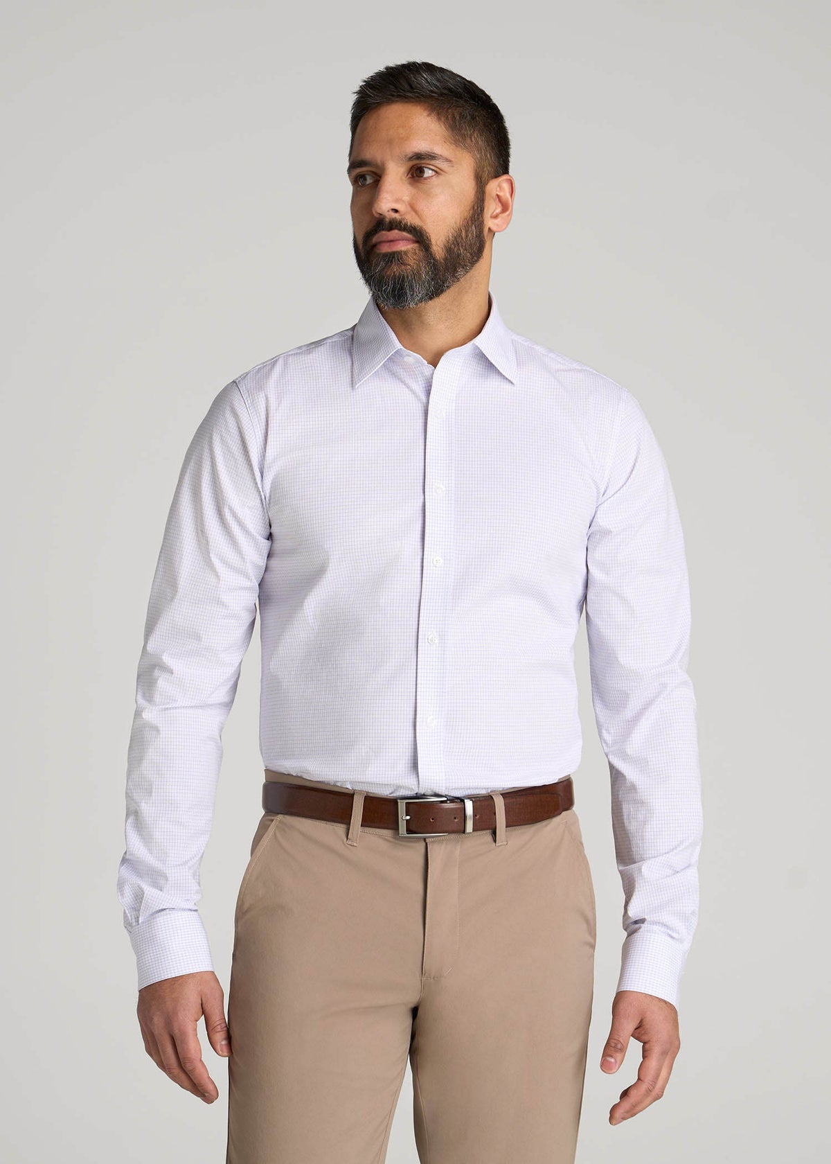 American Tall Outlet | Oskar Easy Care Dress Shirt for Tall Men in Iris Mini Check
