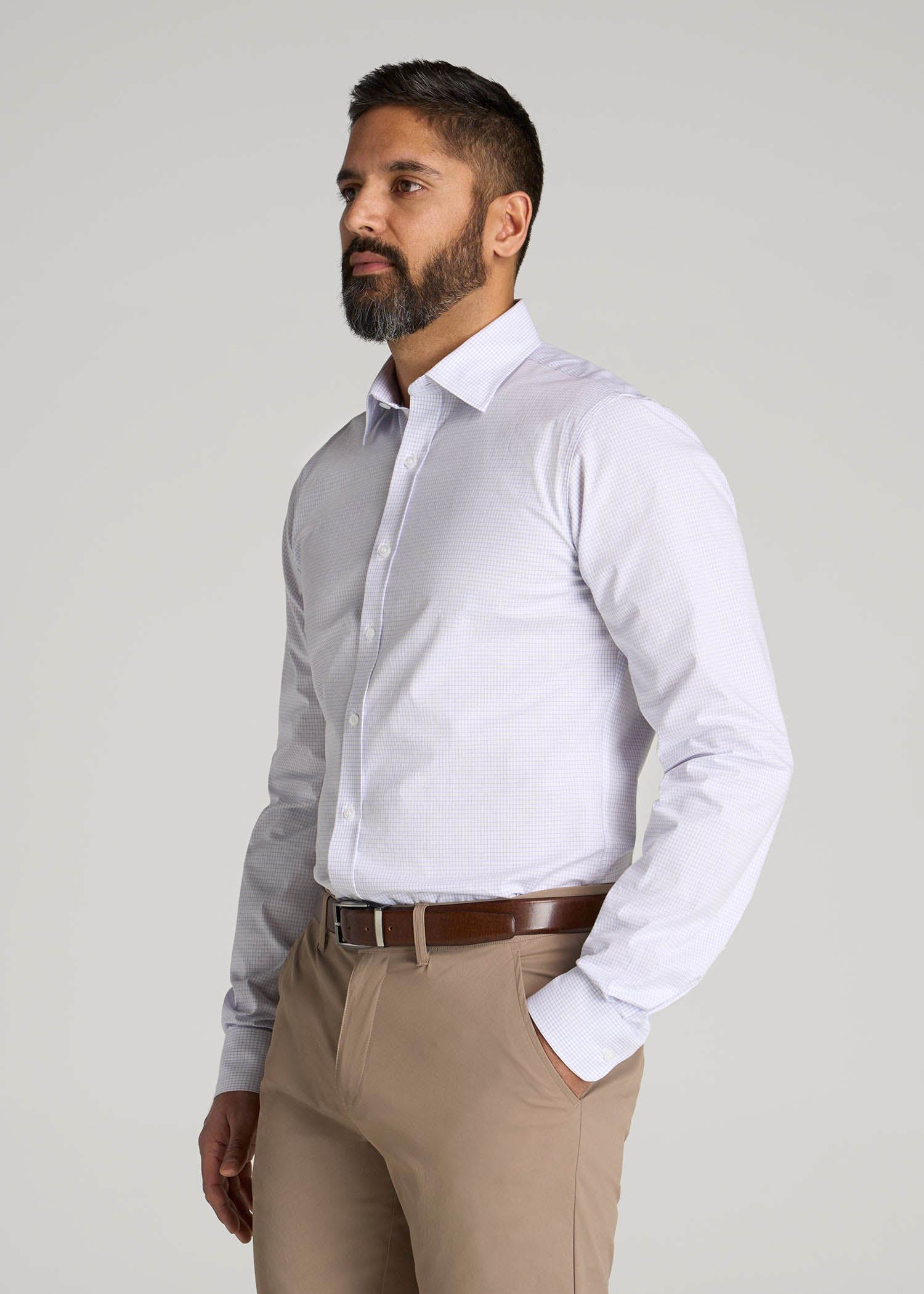 American Tall Outlet | Oskar Easy Care Dress Shirt for Tall Men in Iris Mini Check