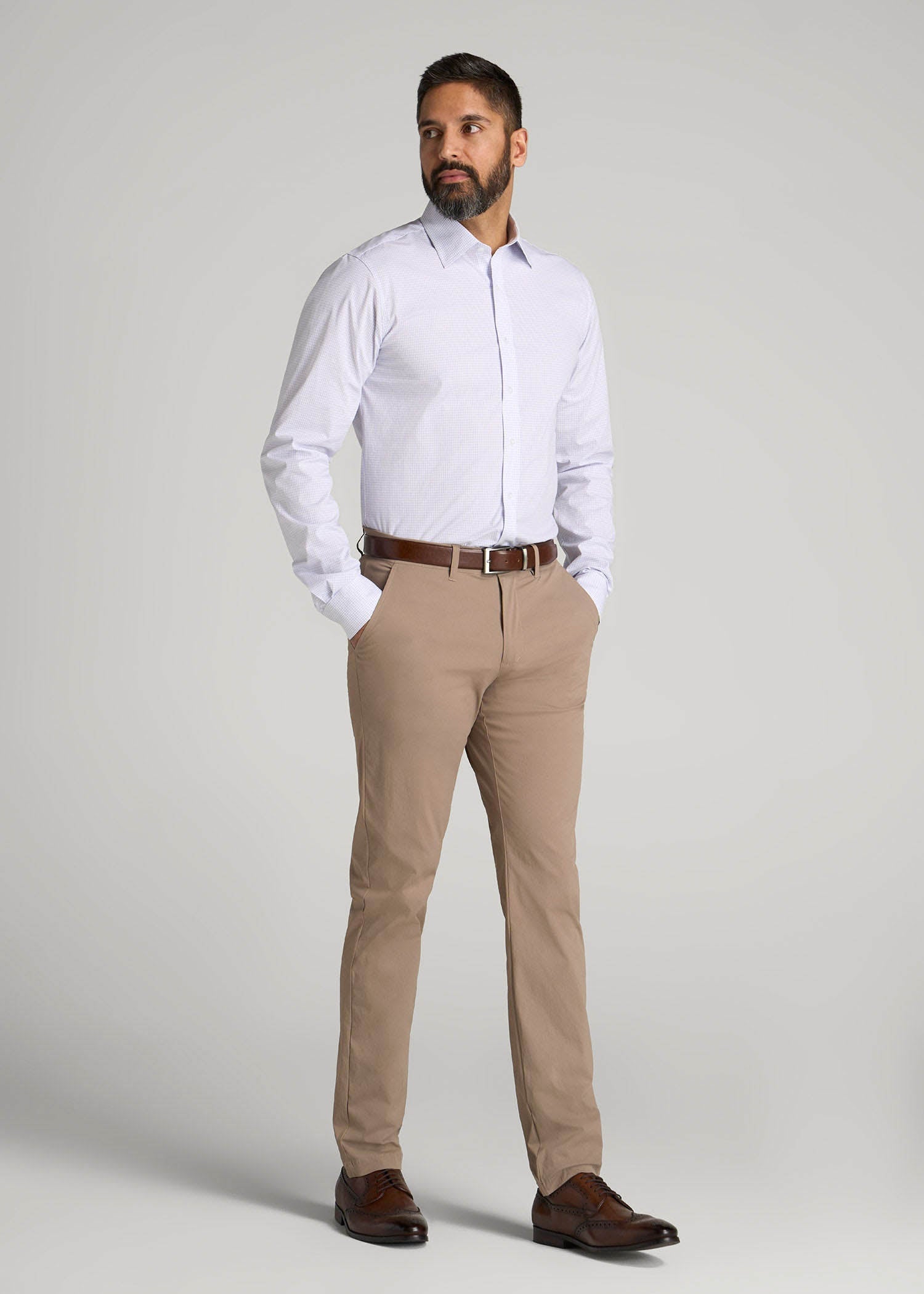 American Tall Outlet | Oskar Easy Care Dress Shirt for Tall Men in Iris Mini Check