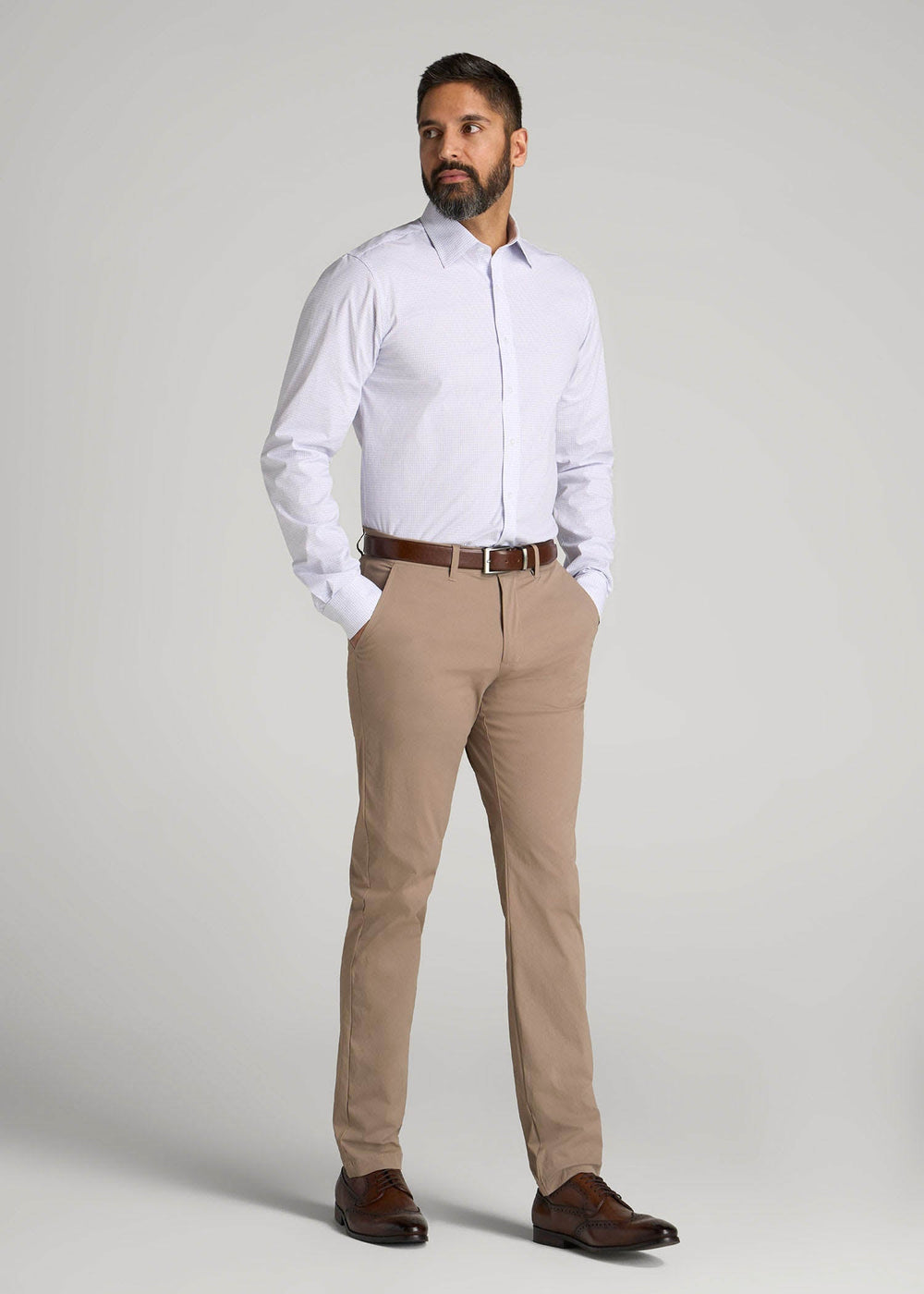 American Tall Outlet | Oskar Easy Care Dress Shirt for Tall Men in Iris Mini Check