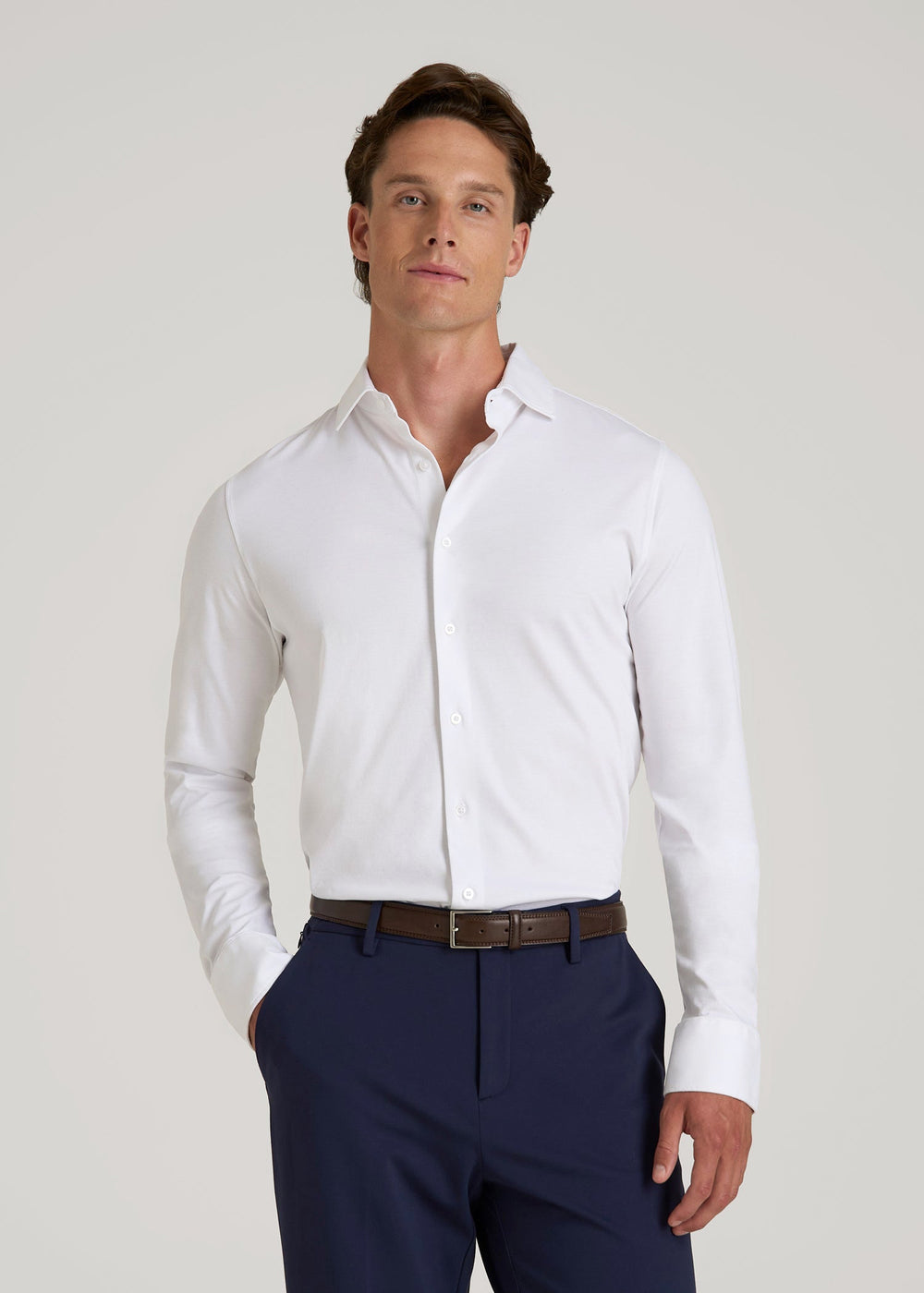 American Tall For Sale | Stretch Jersey Dress Shirt for Tall Men in Optic White