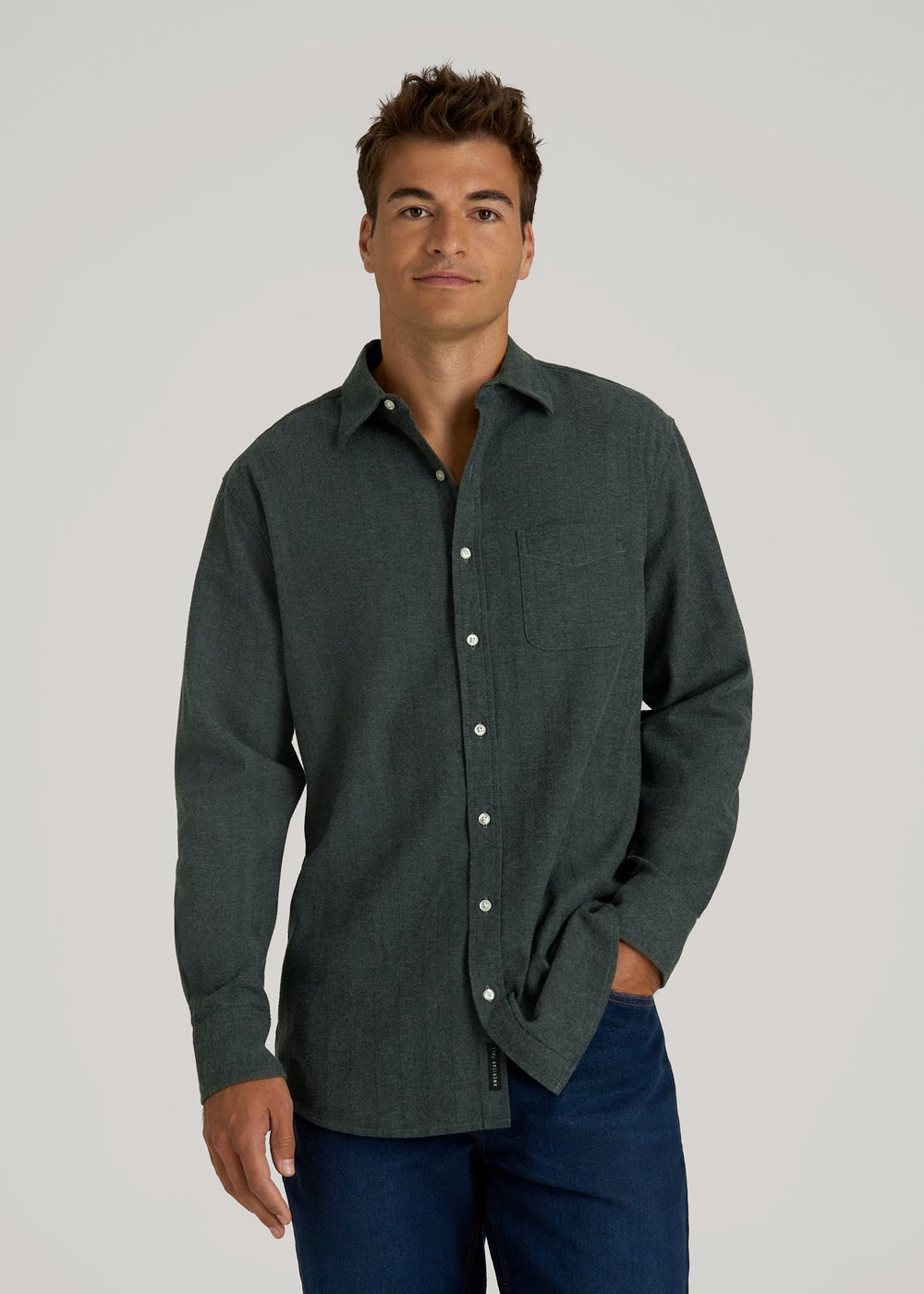 American Tall Online Shop | Nelson Flannel Shirt for Tall Men in Balsam Green Chevron