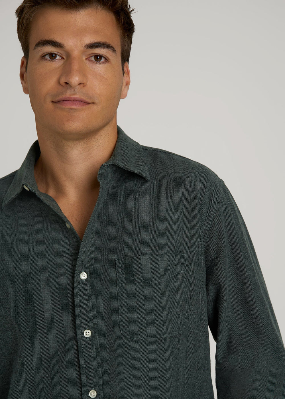 American Tall Online Shop | Nelson Flannel Shirt for Tall Men in Balsam Green Chevron