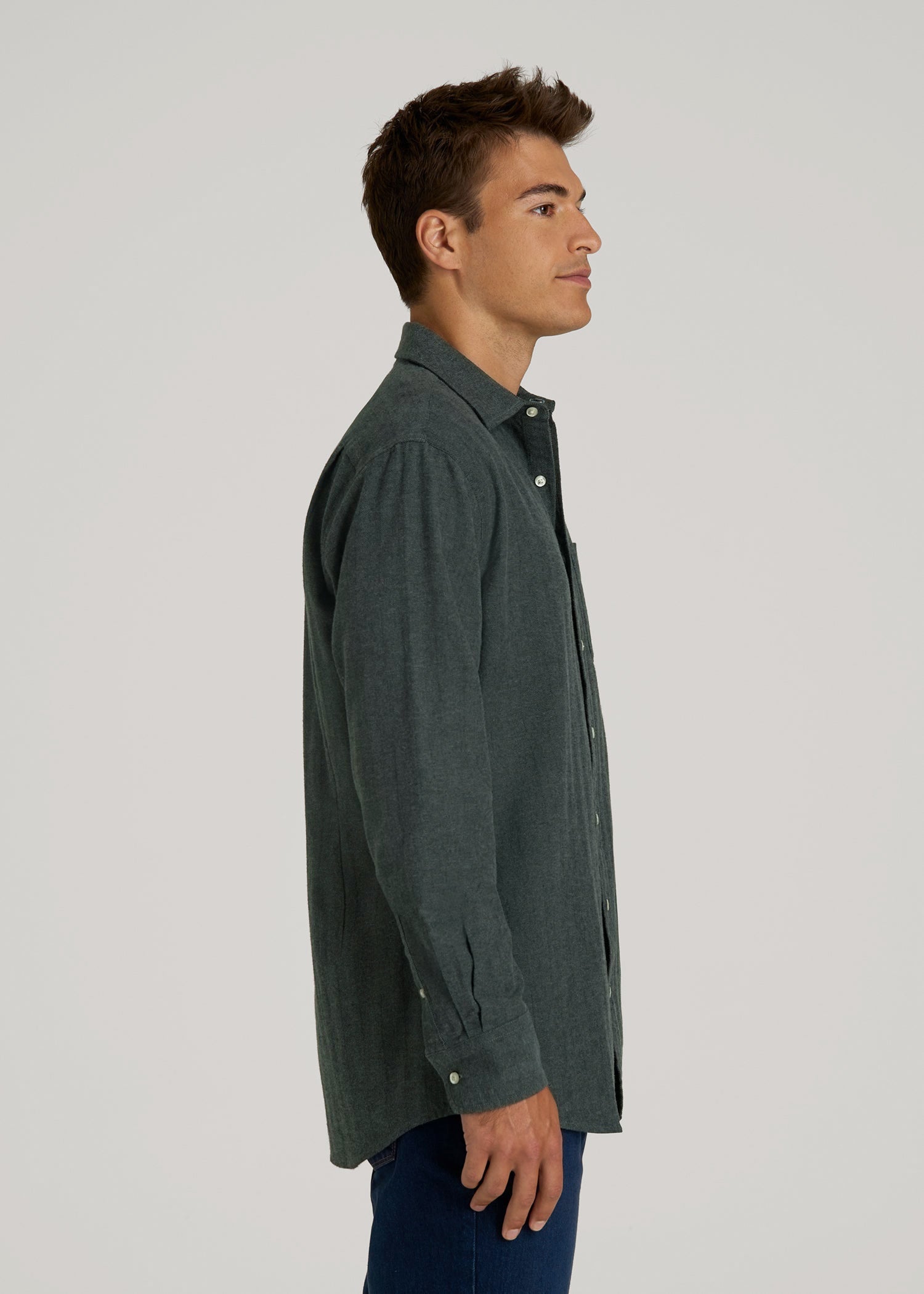 American Tall Online Shop | Nelson Flannel Shirt for Tall Men in Balsam Green Chevron