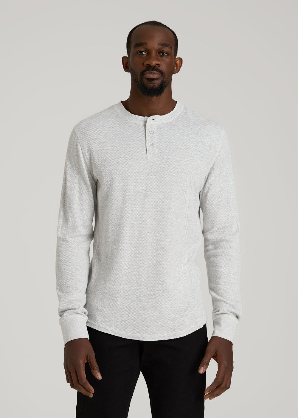 American Tall Discount | Double Honeycomb Thermal Long-Sleeve Henley Shirt for Tall Men in Light Heather Grey