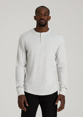 American Tall Discount | Double Honeycomb Thermal Long-Sleeve Henley Shirt for Tall Men in Light Heather Grey