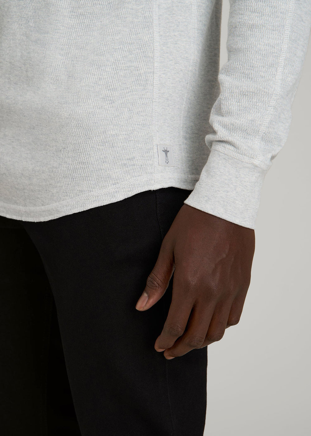 American Tall Discount | Double Honeycomb Thermal Long-Sleeve Henley Shirt for Tall Men in Light Heather Grey
