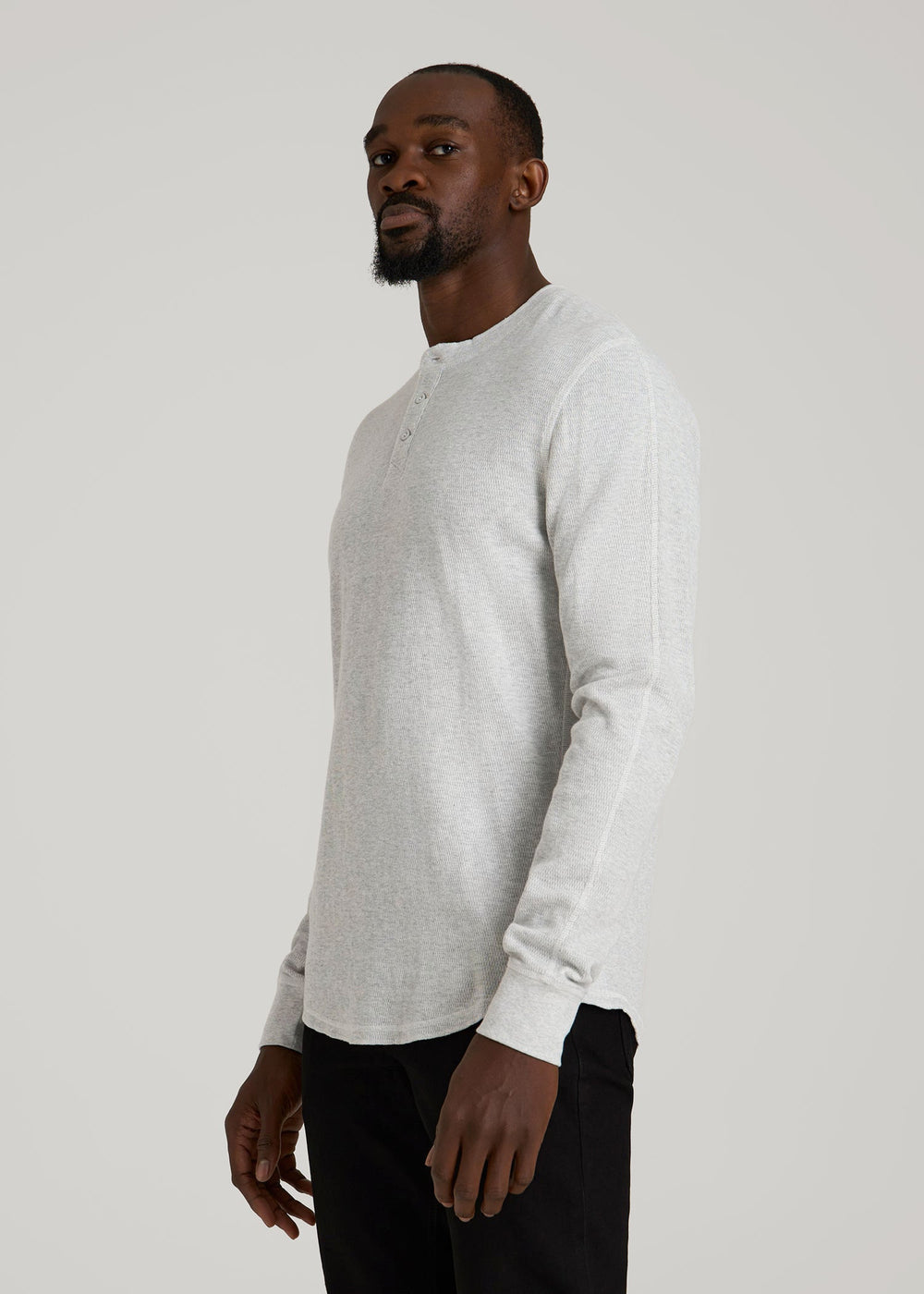 American Tall Discount | Double Honeycomb Thermal Long-Sleeve Henley Shirt for Tall Men in Light Heather Grey