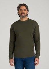American Tall Sale | Double Honeycomb Thermal Crewneck for Tall Men in Dark Olive Green