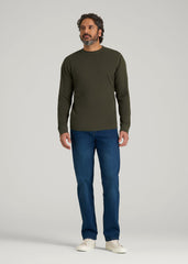 American Tall Sale | Double Honeycomb Thermal Crewneck for Tall Men in Dark Olive Green