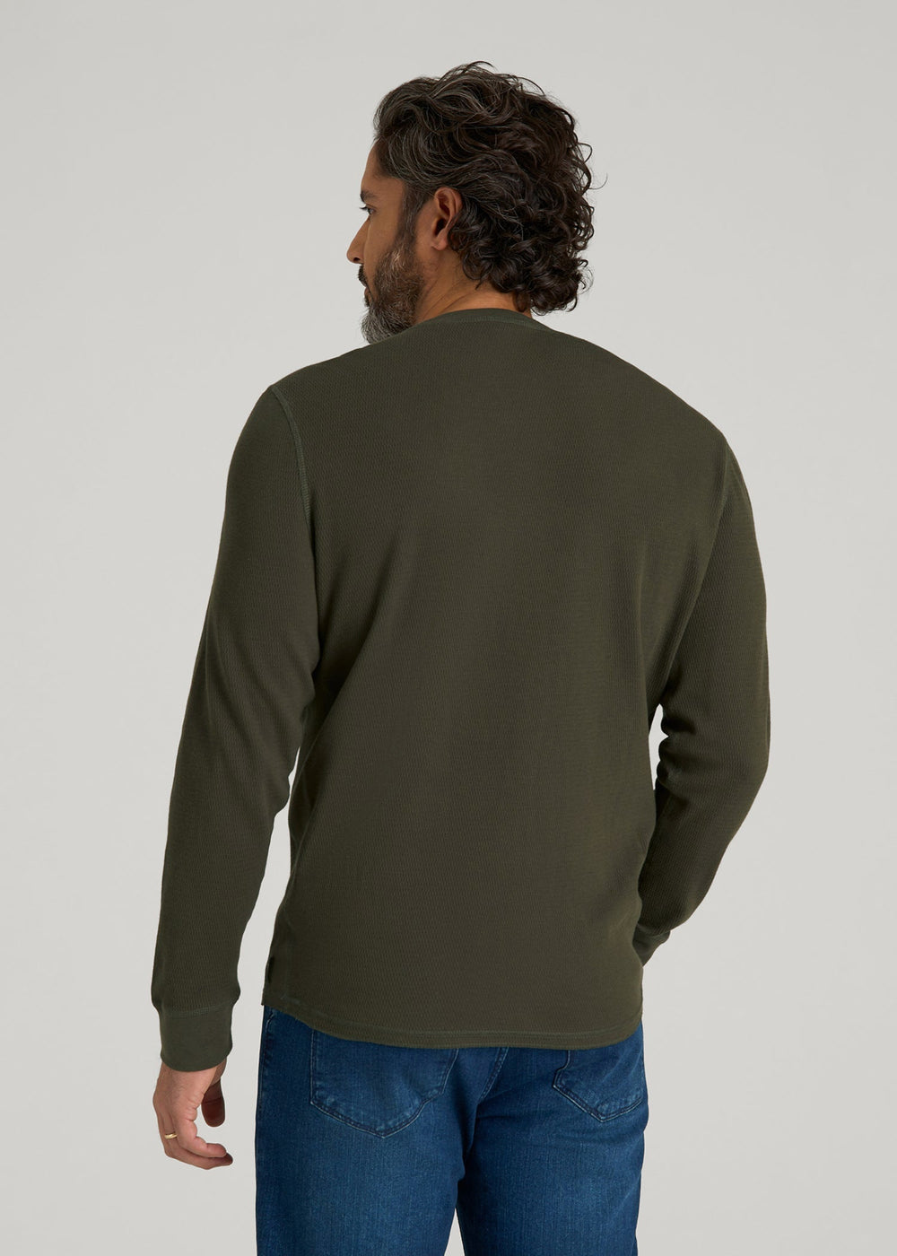 American Tall Sale | Double Honeycomb Thermal Crewneck for Tall Men in Dark Olive Green