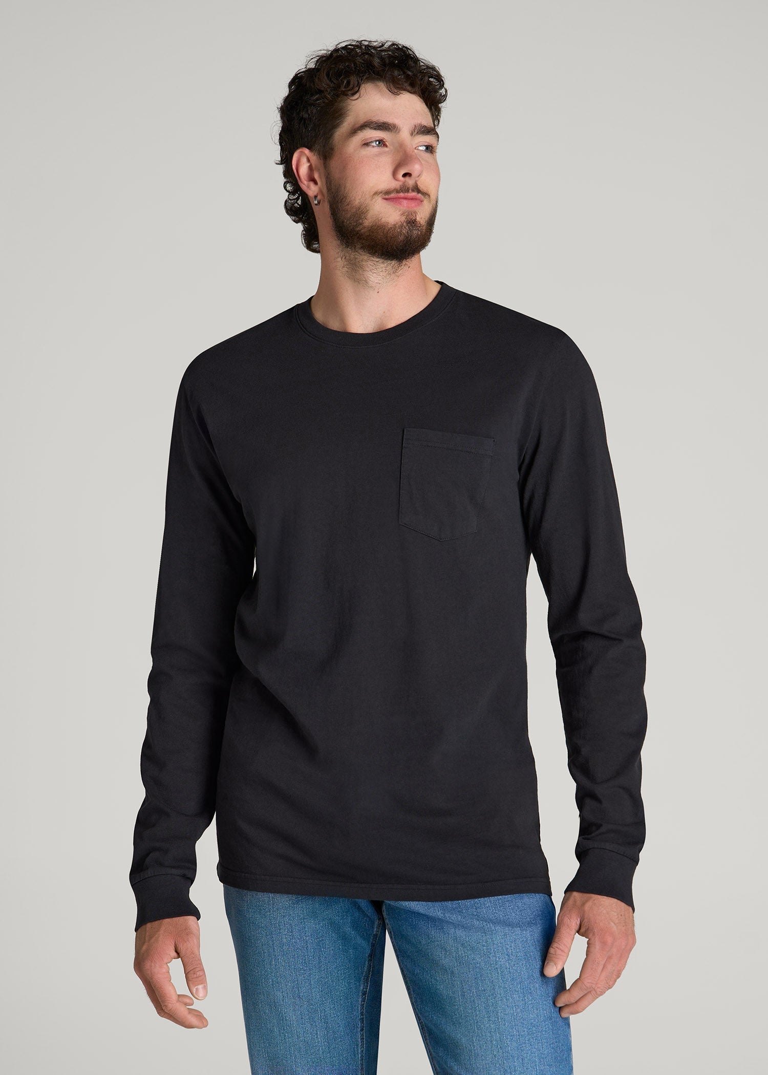 American Tall Outlet | Garment Dyed Long Sleeve Pocket Tee for Tall Men in Black
