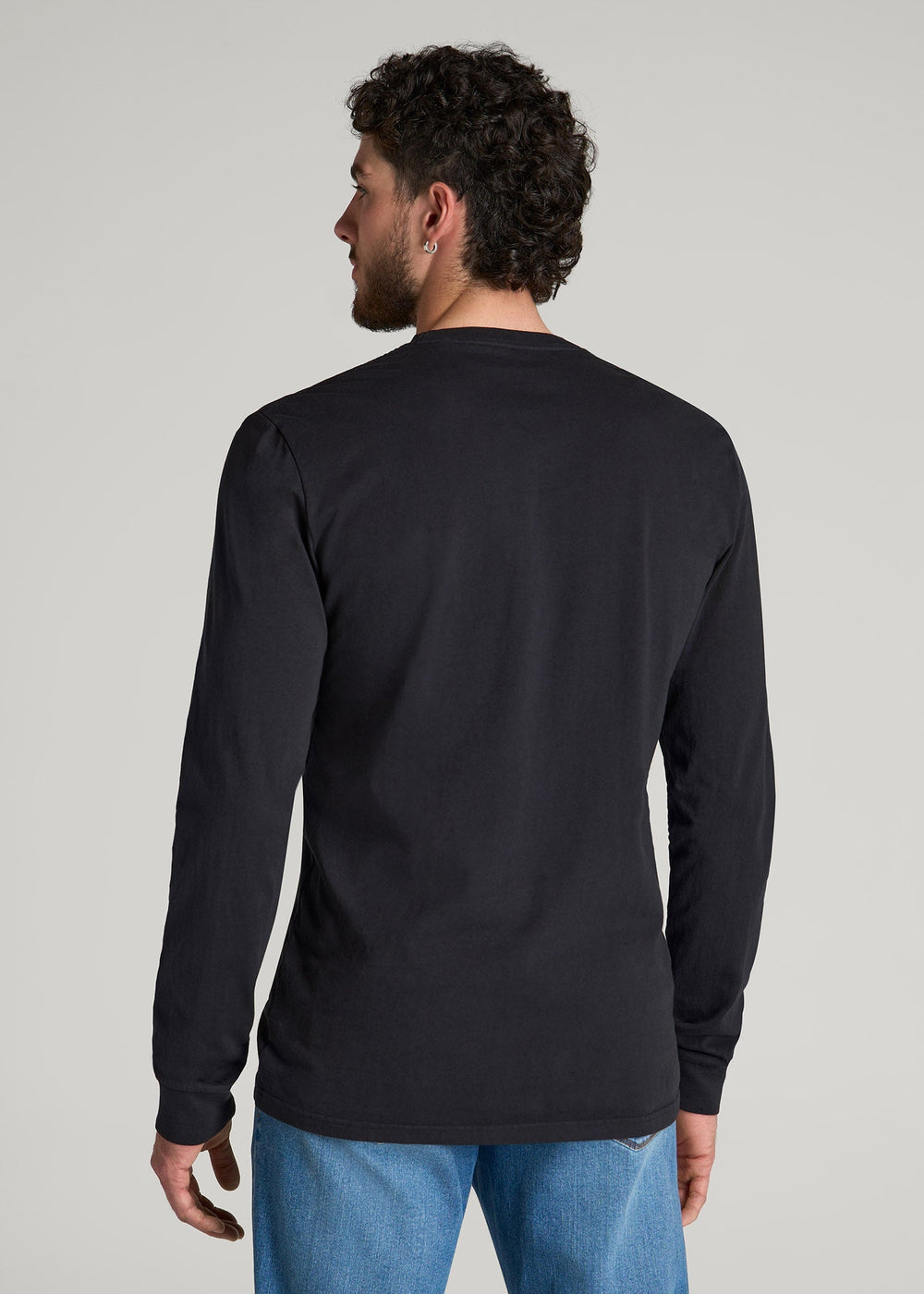 American Tall Outlet | Garment Dyed Long Sleeve Pocket Tee for Tall Men in Black