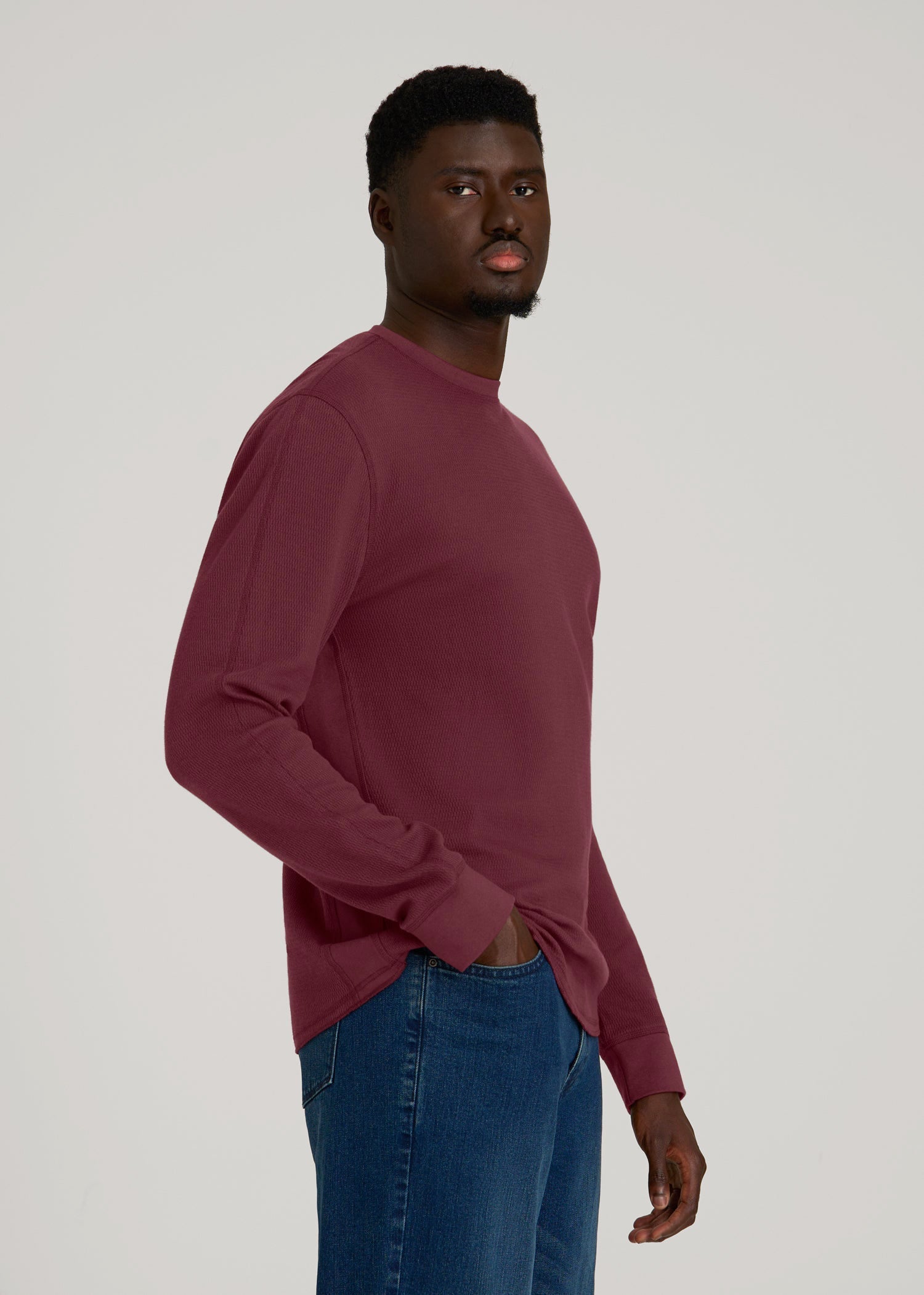 American Tall For Sale | Double Honeycomb Thermal Crewneck for Tall Men in Tawny Port
