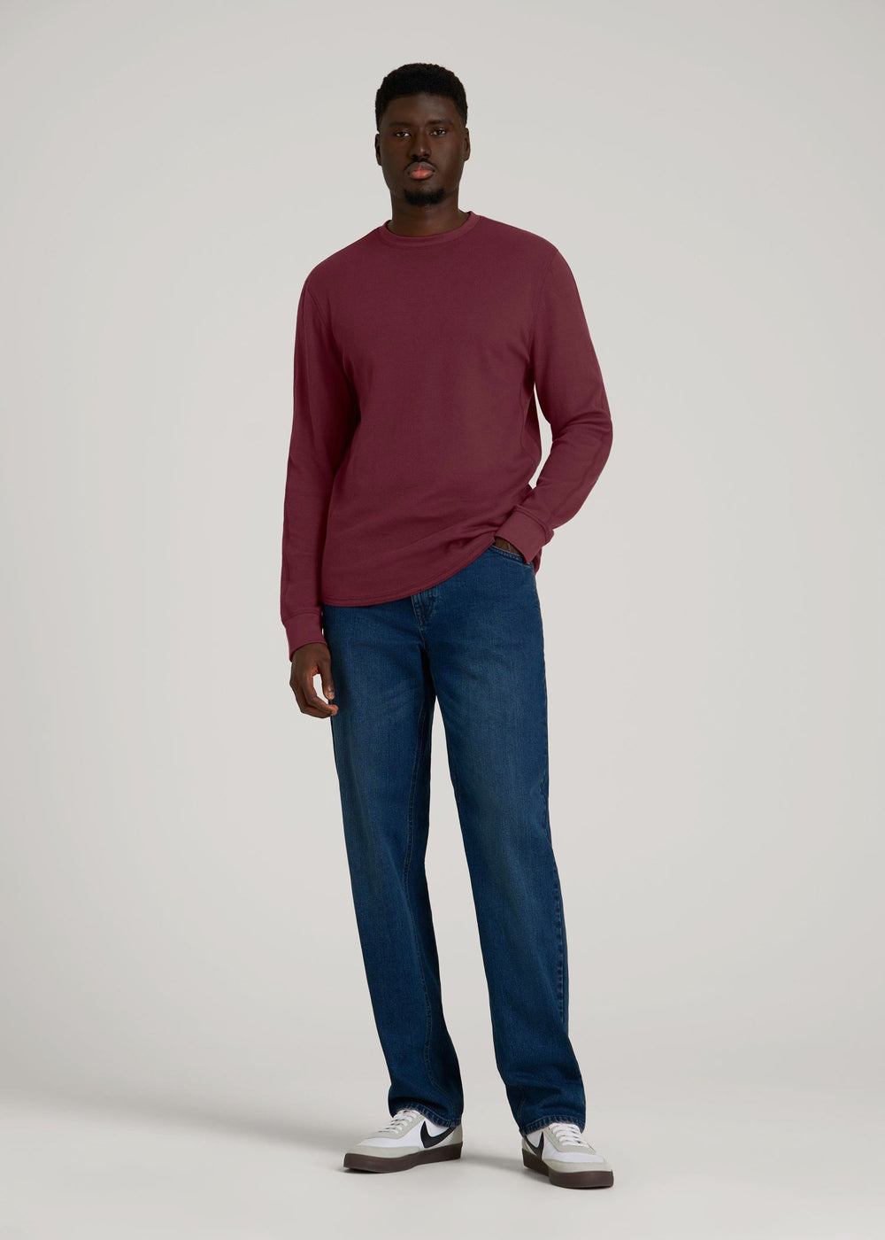 American Tall For Sale | Double Honeycomb Thermal Crewneck for Tall Men in Tawny Port