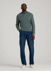 American Tall Discount | Double Honeycomb Thermal Long-Sleeve Henley Shirt for Tall Men in Balsam Green