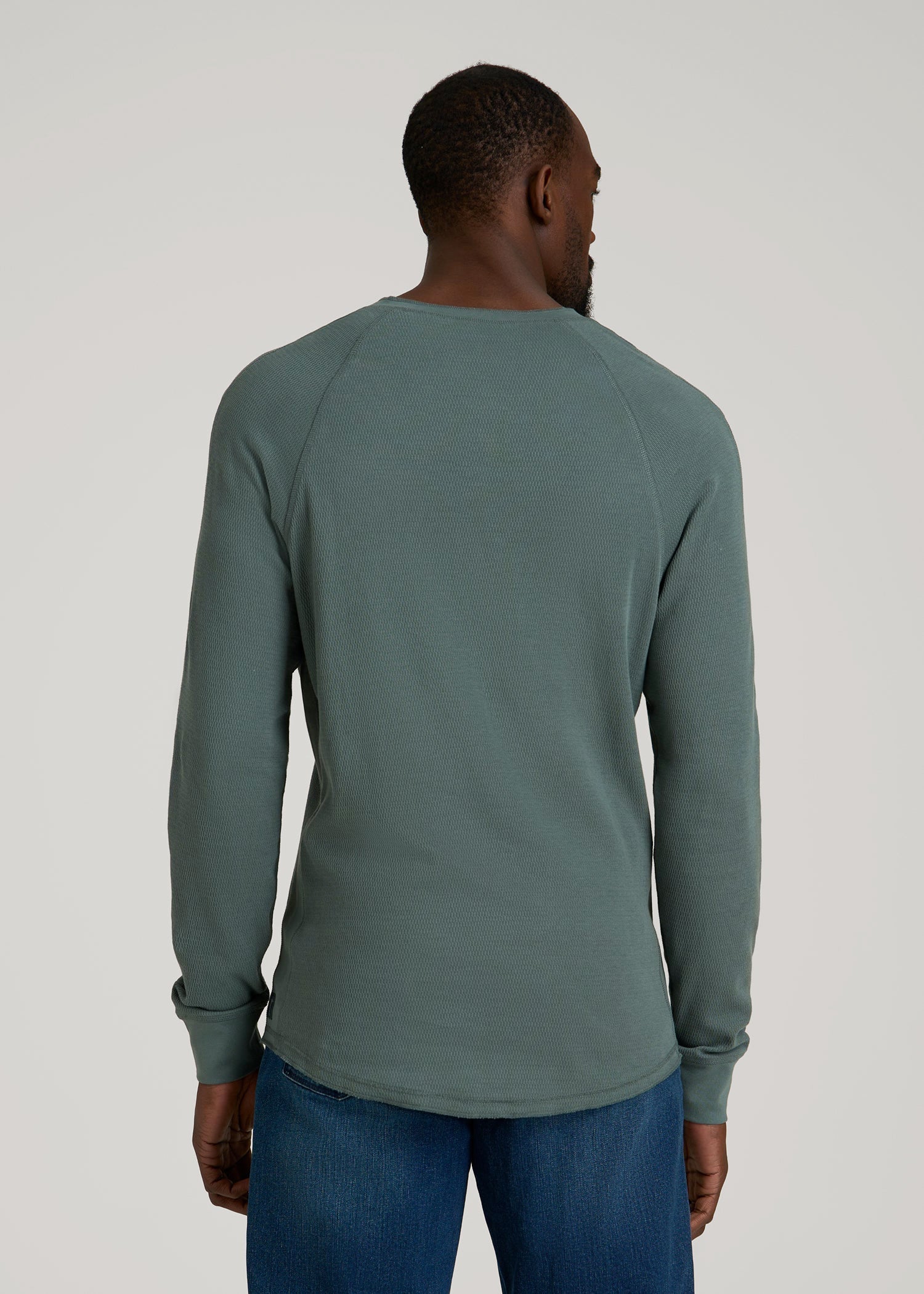 American Tall Discount | Double Honeycomb Thermal Long-Sleeve Henley Shirt for Tall Men in Balsam Green