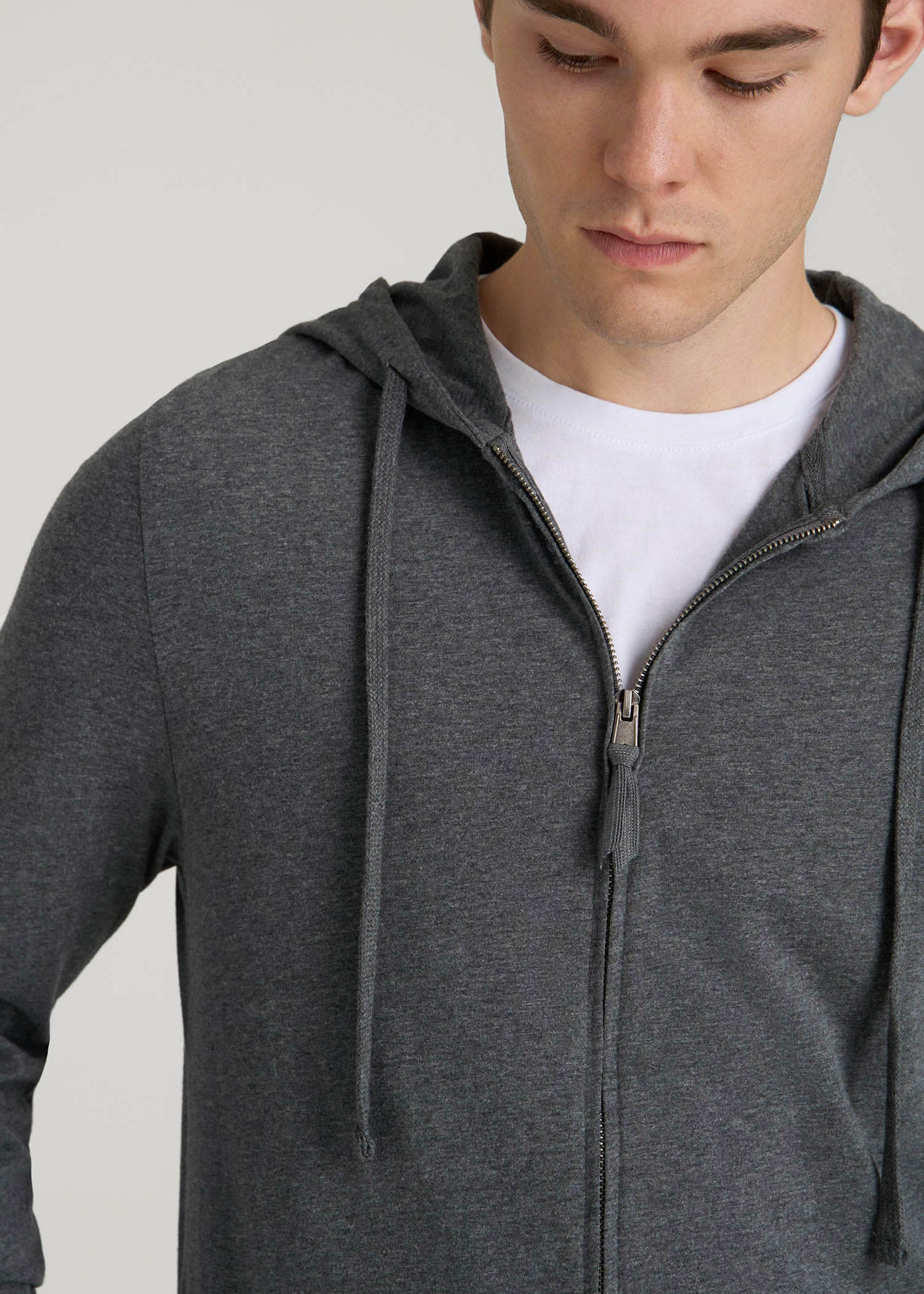 American Tall Online | Long Sleeve Full Zip Jersey Hoodie for Tall Men in Charcoal Mix