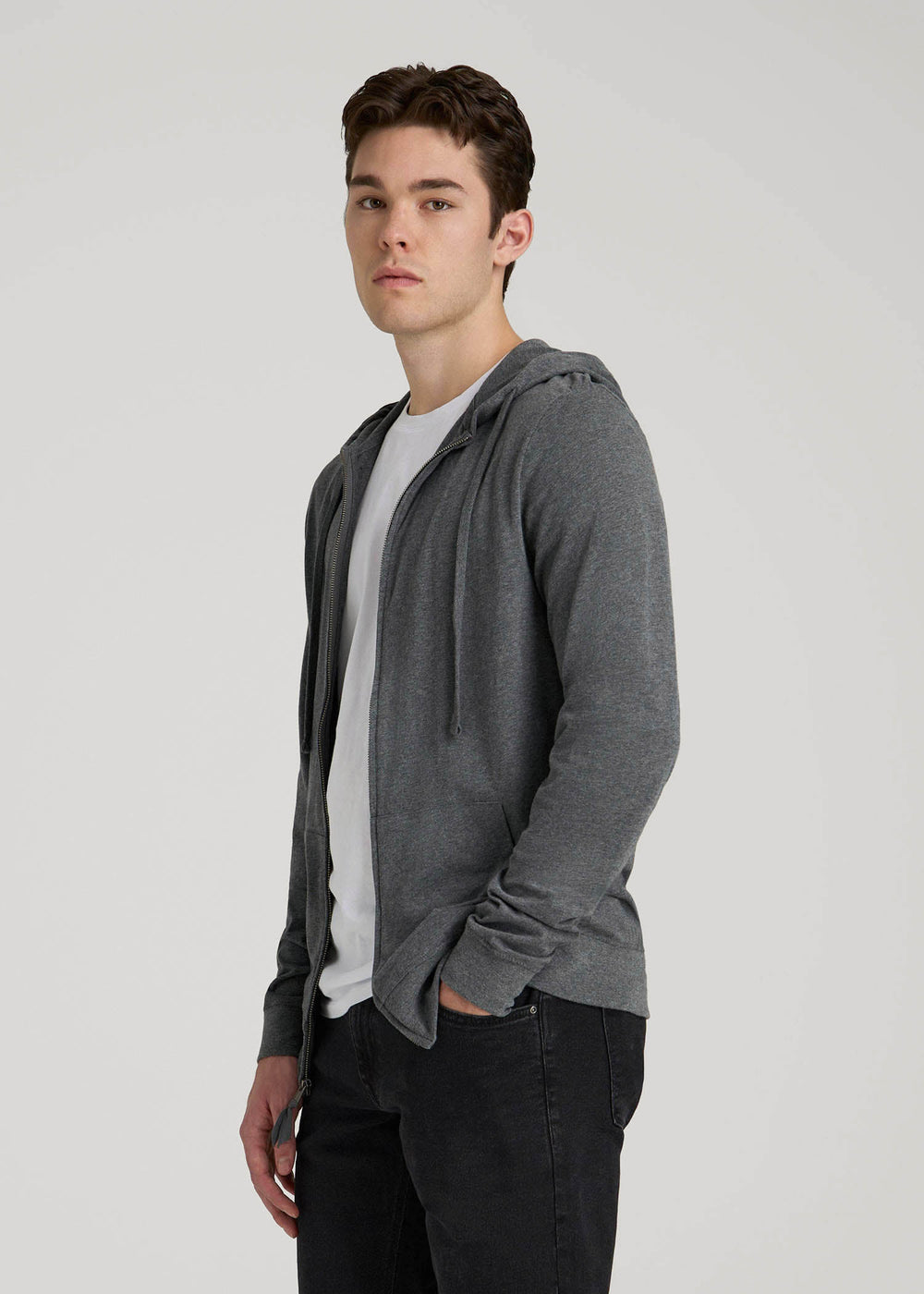 American Tall Online | Long Sleeve Full Zip Jersey Hoodie for Tall Men in Charcoal Mix