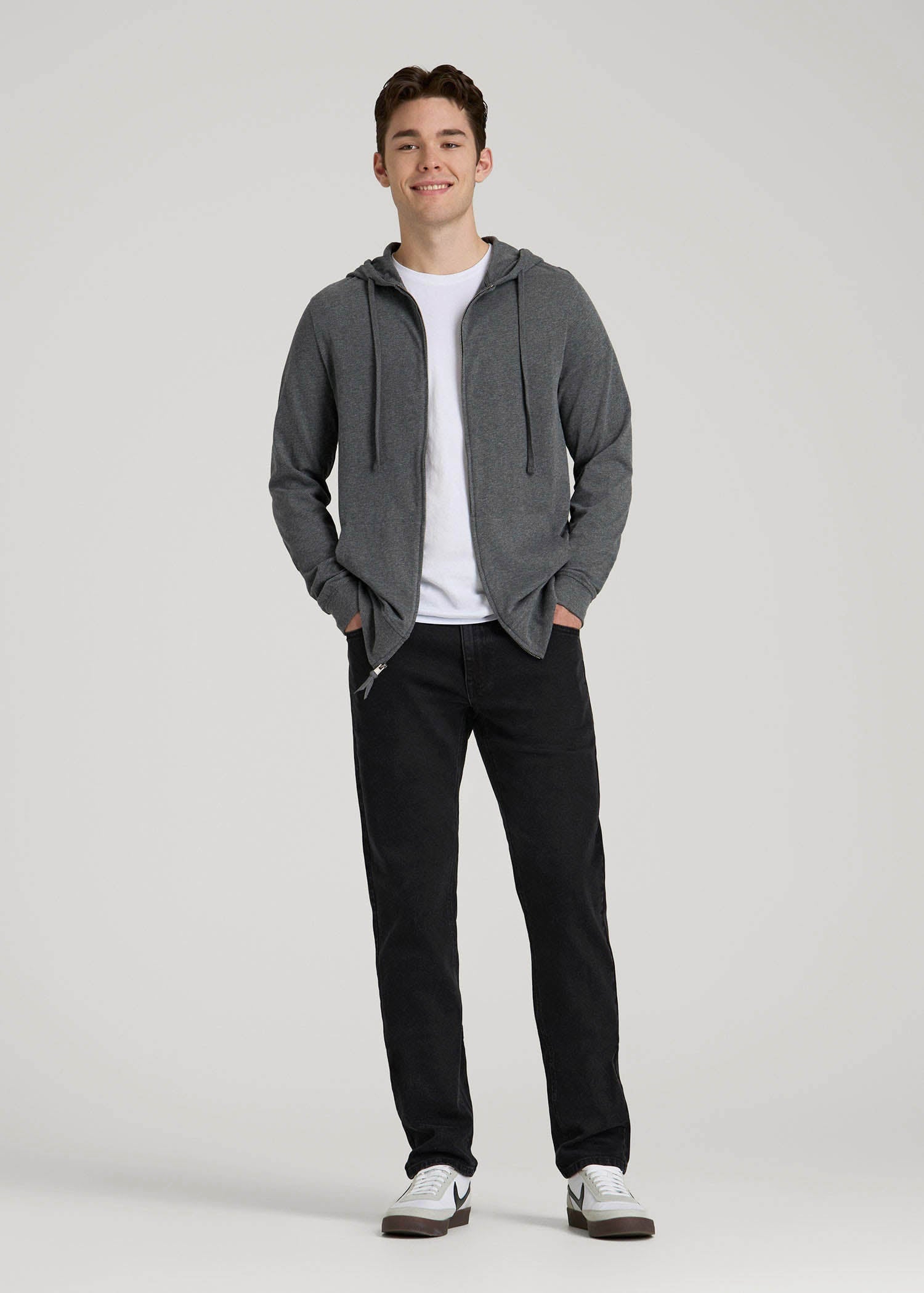 American Tall Online | Long Sleeve Full Zip Jersey Hoodie for Tall Men in Charcoal Mix