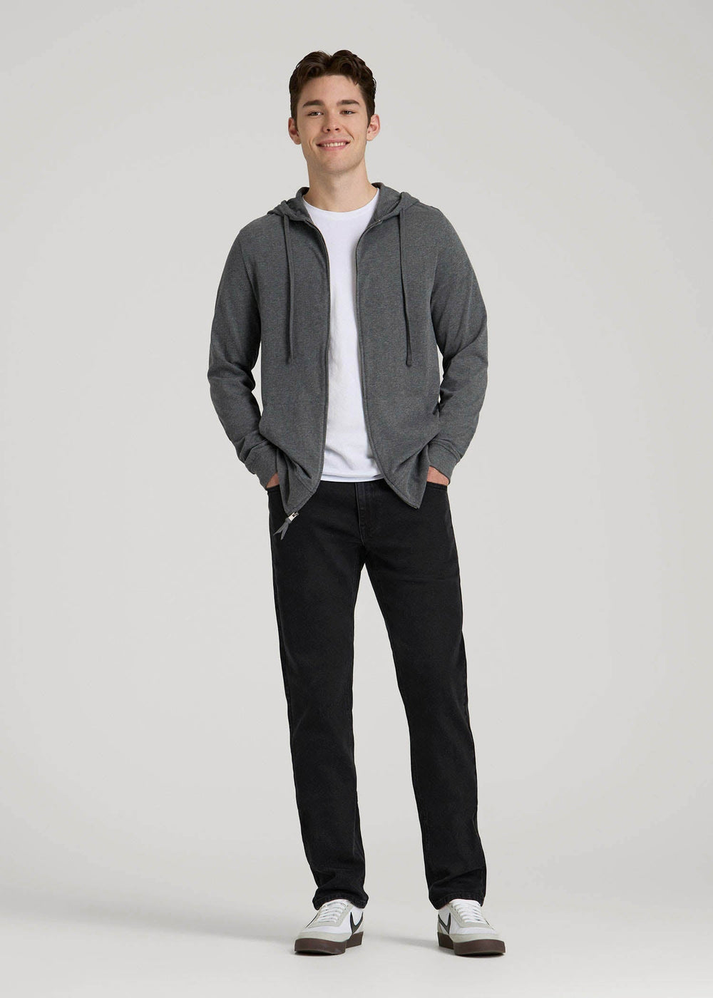 American Tall Online | Long Sleeve Full Zip Jersey Hoodie for Tall Men in Charcoal Mix