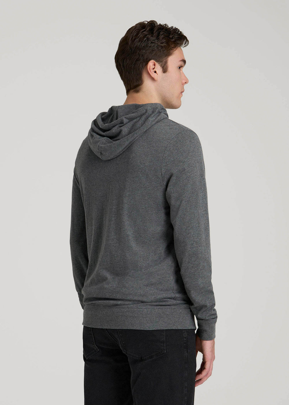 American Tall Online | Long Sleeve Full Zip Jersey Hoodie for Tall Men in Charcoal Mix