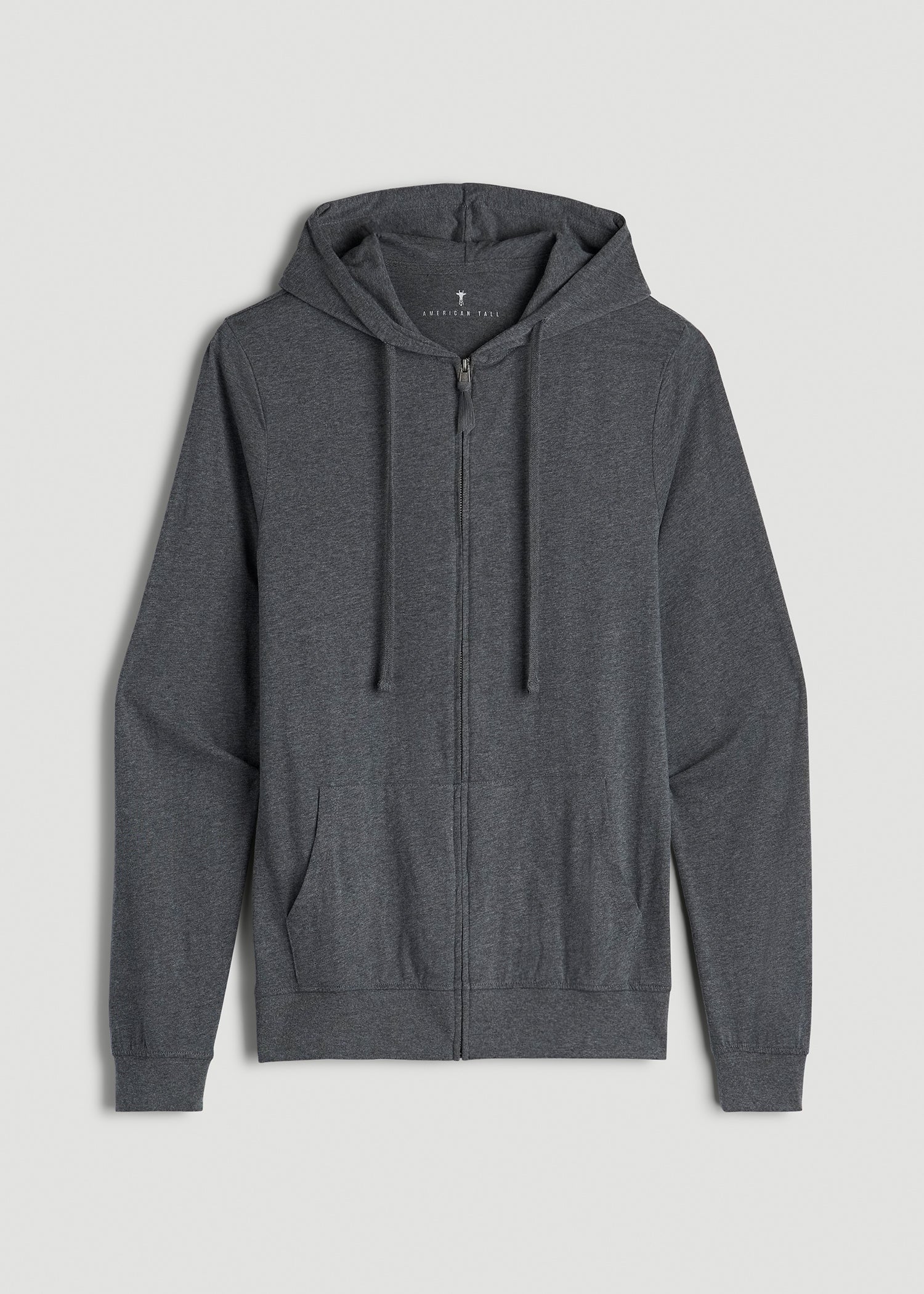 American Tall Online | Long Sleeve Full Zip Jersey Hoodie for Tall Men in Charcoal Mix